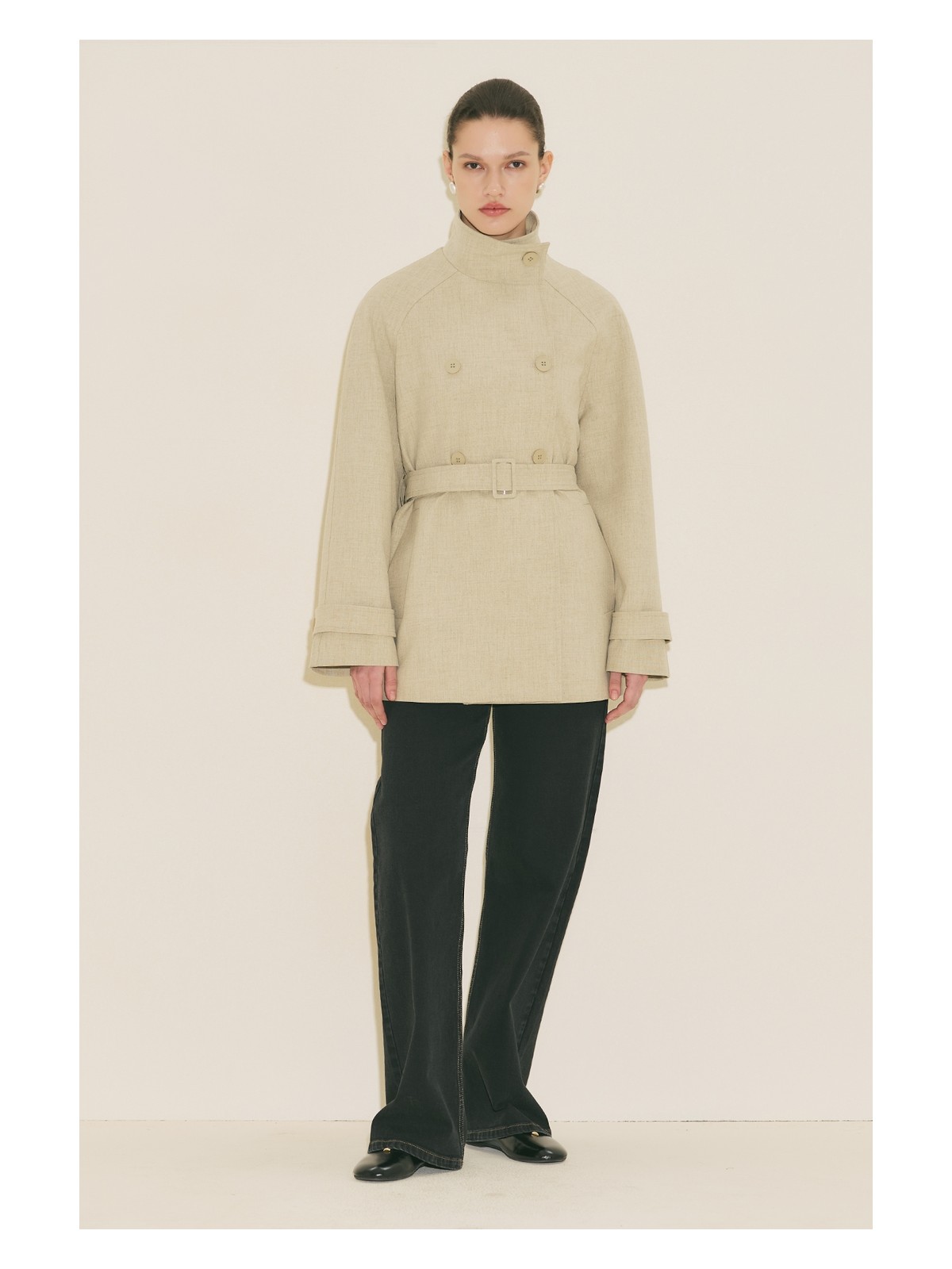 Manuka Yüksek Yaka Kemerli Trençkot Siyah - Görsel 6