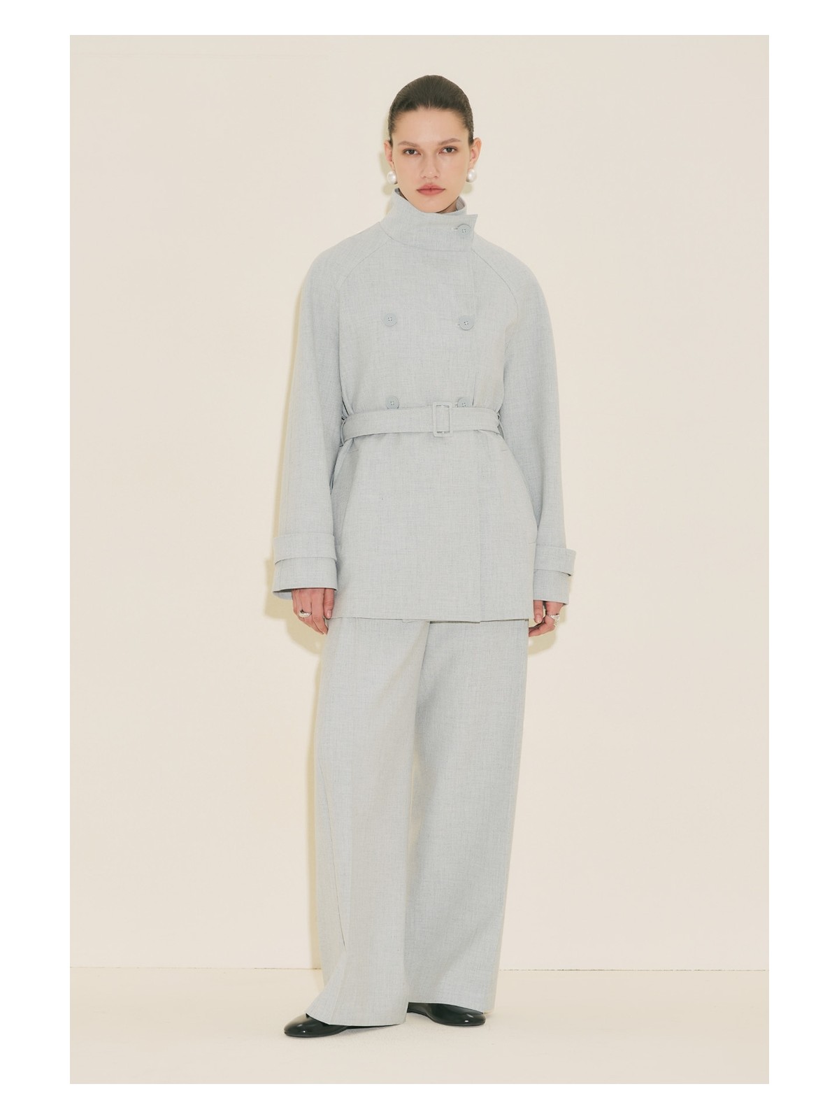 Manuka Yüksek Yaka Kemerli Trençkot Siyah - Görsel 3