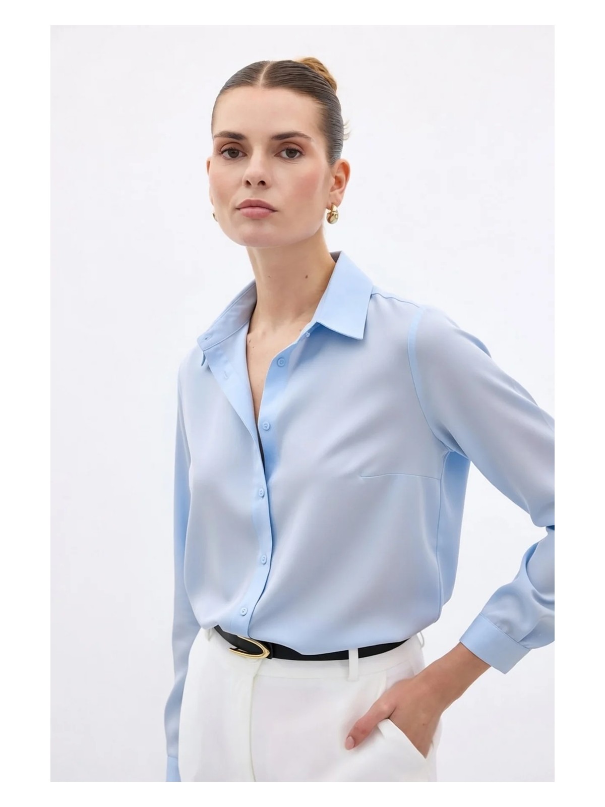 Sateen Düz Klasik Gömlek - LACİVERT - Görsel 8