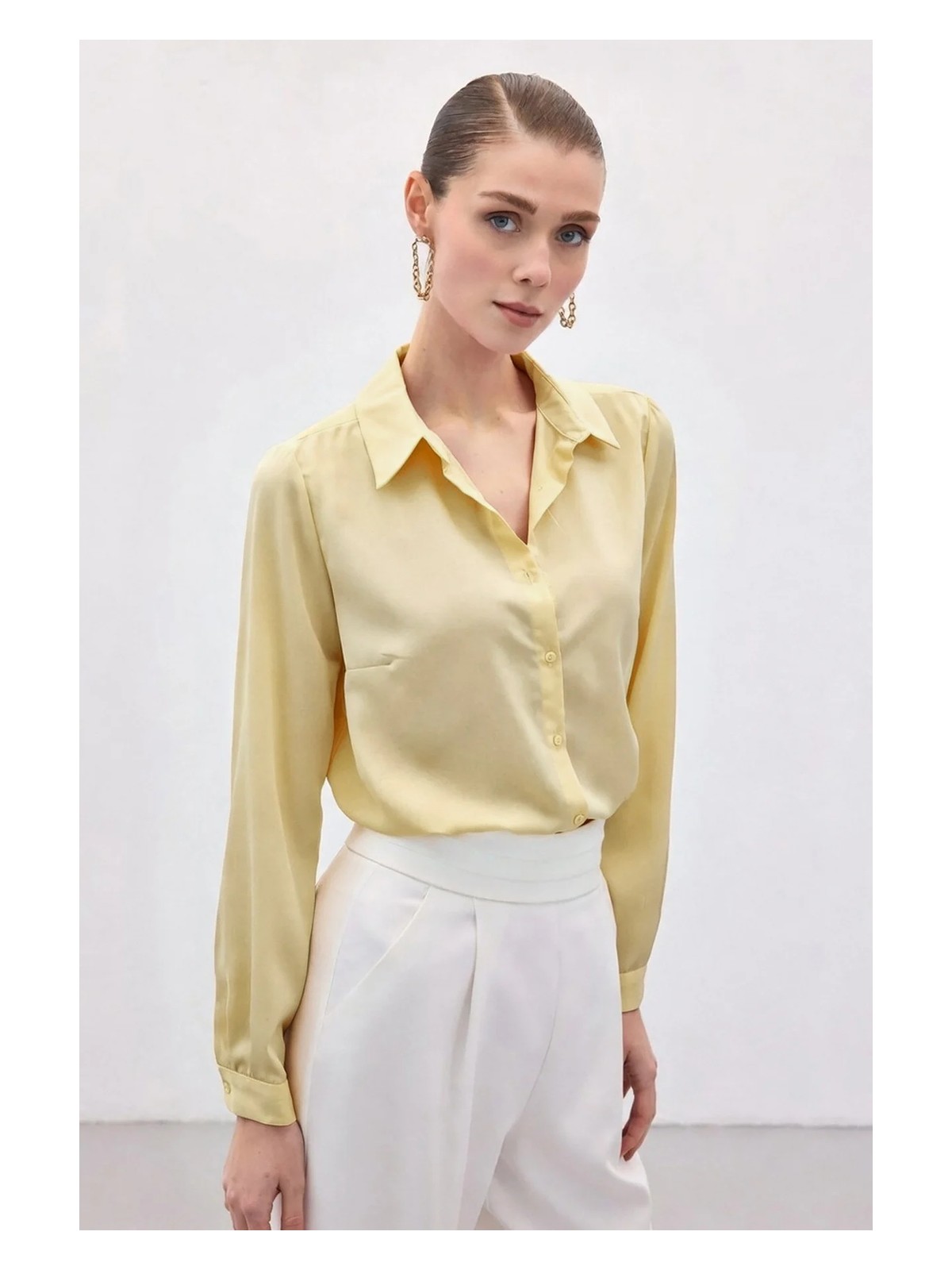 Sateen Düz Klasik Gömlek - LACİVERT - Görsel 7