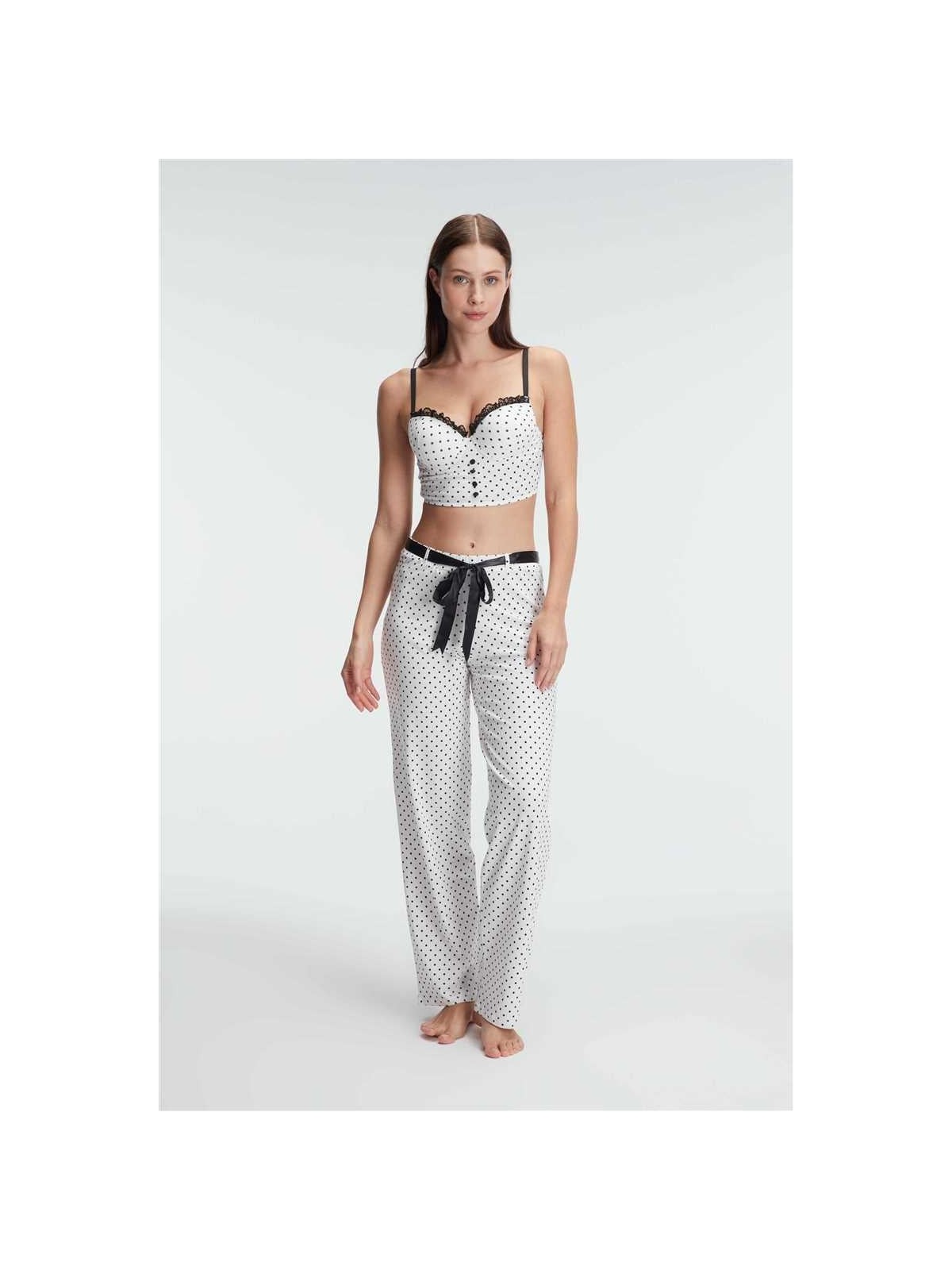 Pileli Store Fantezi Bralet Sütyen Pamuklu Puantiye Desenli Desteksiz Dantel Detaylı Pijama Takımı