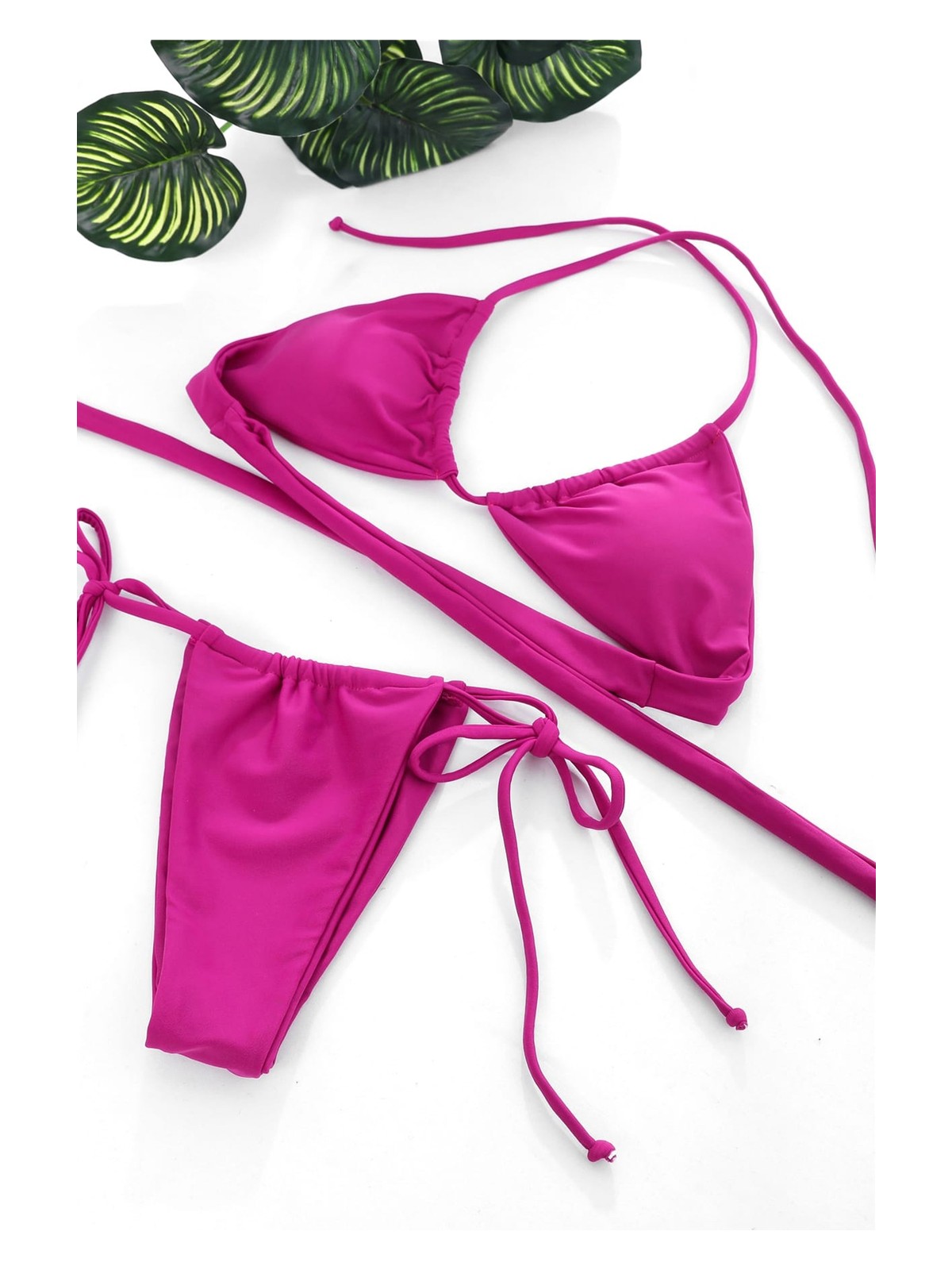 Pileli Store Kadın Fuşya Yandan Bağlamalı Tangalı Üçgen Bikini Mayo Takımı