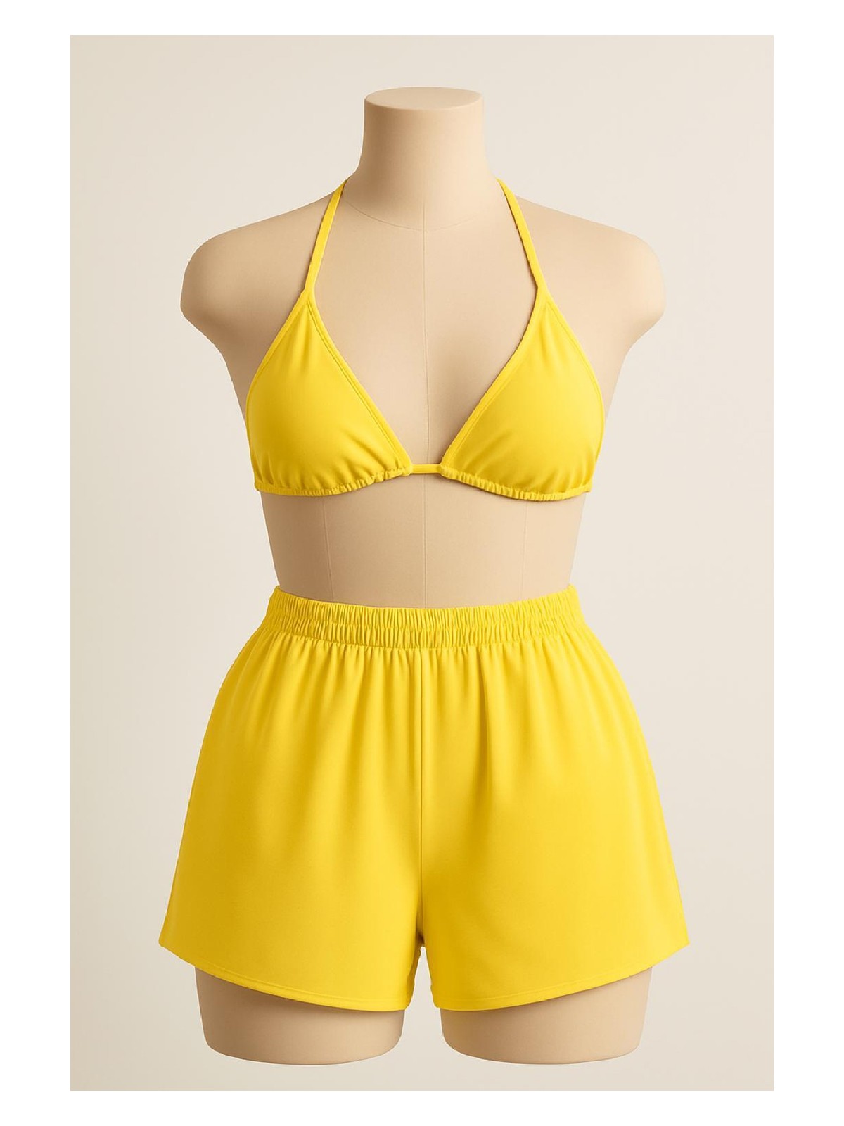 Pileli Store Kadın Sarı Şortlu Belden ve Boyundan Bağlamalı Bikini Takımı