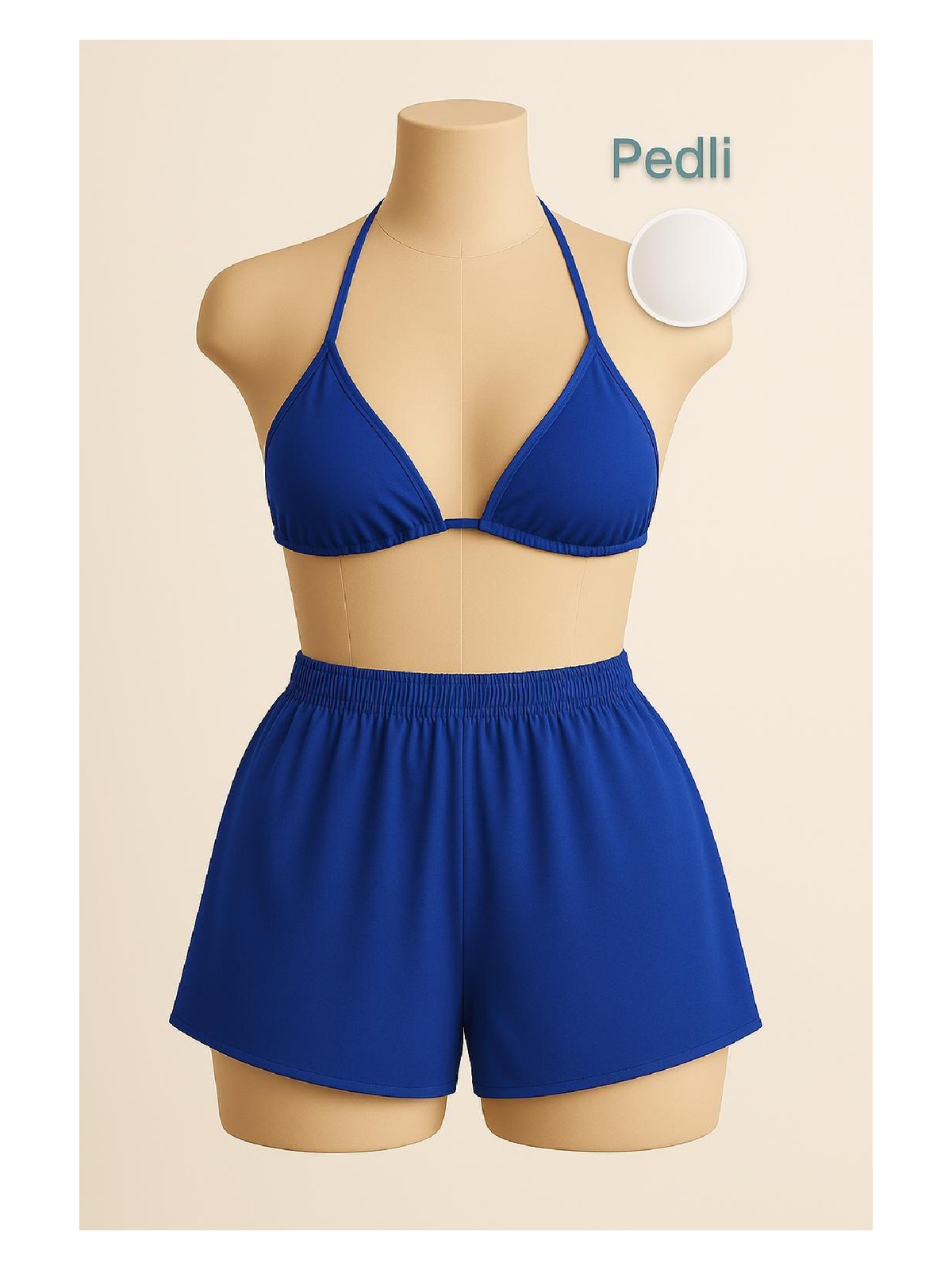 Pileli Store Kadın Mavi Şortlu Belden ve Boyundan Bağlamalı Bikini Takımı