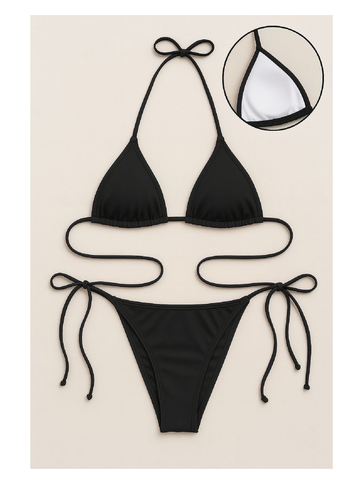 Pileli Store Kadın Siyah Yandan ve Boyundan Bağlamalı Bikini Mayo Takımı