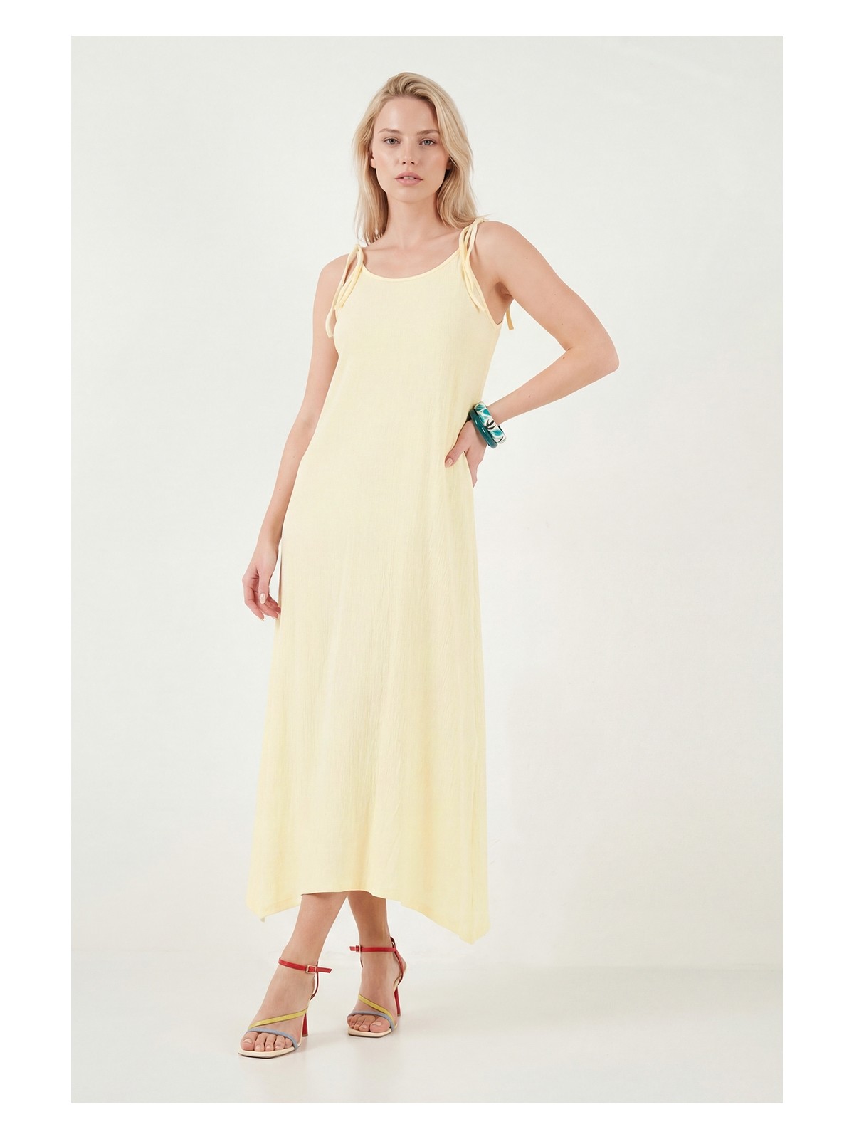 Lela Regular Fit Ip Askılı Uzun Elbise Bayan Elbise 5865732 - Görsel 2