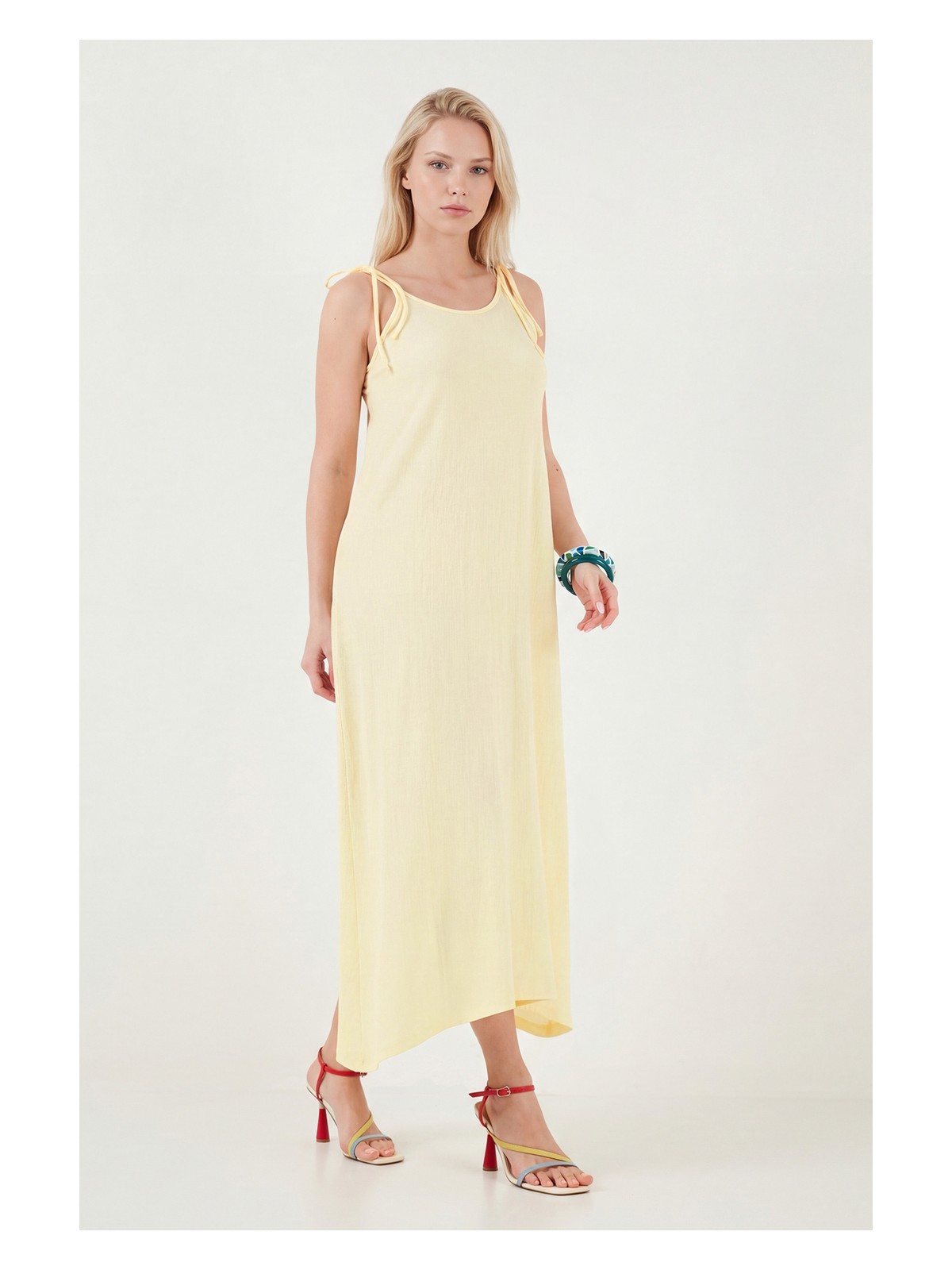 Lela Regular Fit Ip Askılı Uzun Elbise Bayan Elbise 5865732 - Görsel 3