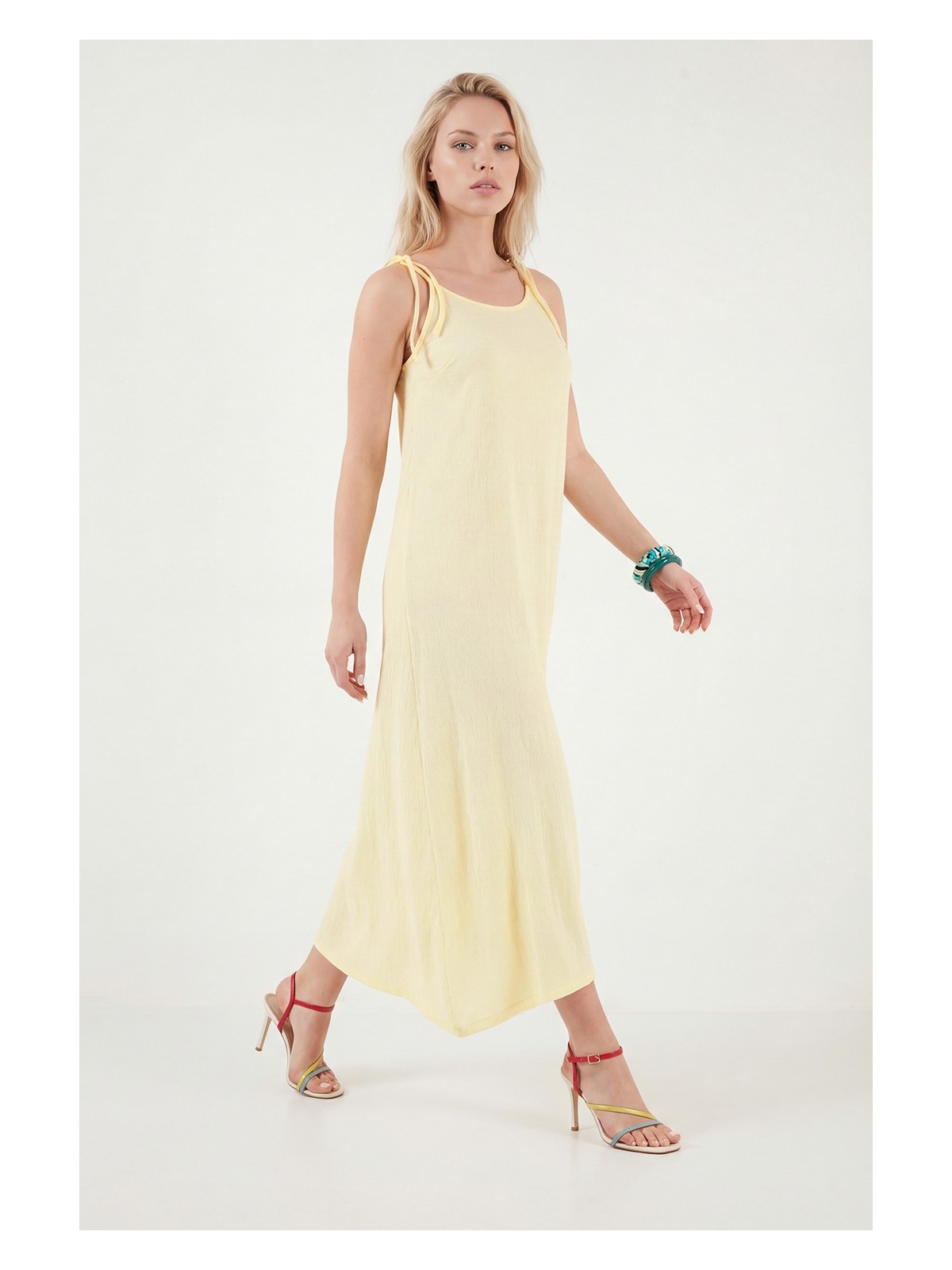 Lela Regular Fit Ip Askılı Uzun Elbise Bayan Elbise 5865732 - Görsel 4