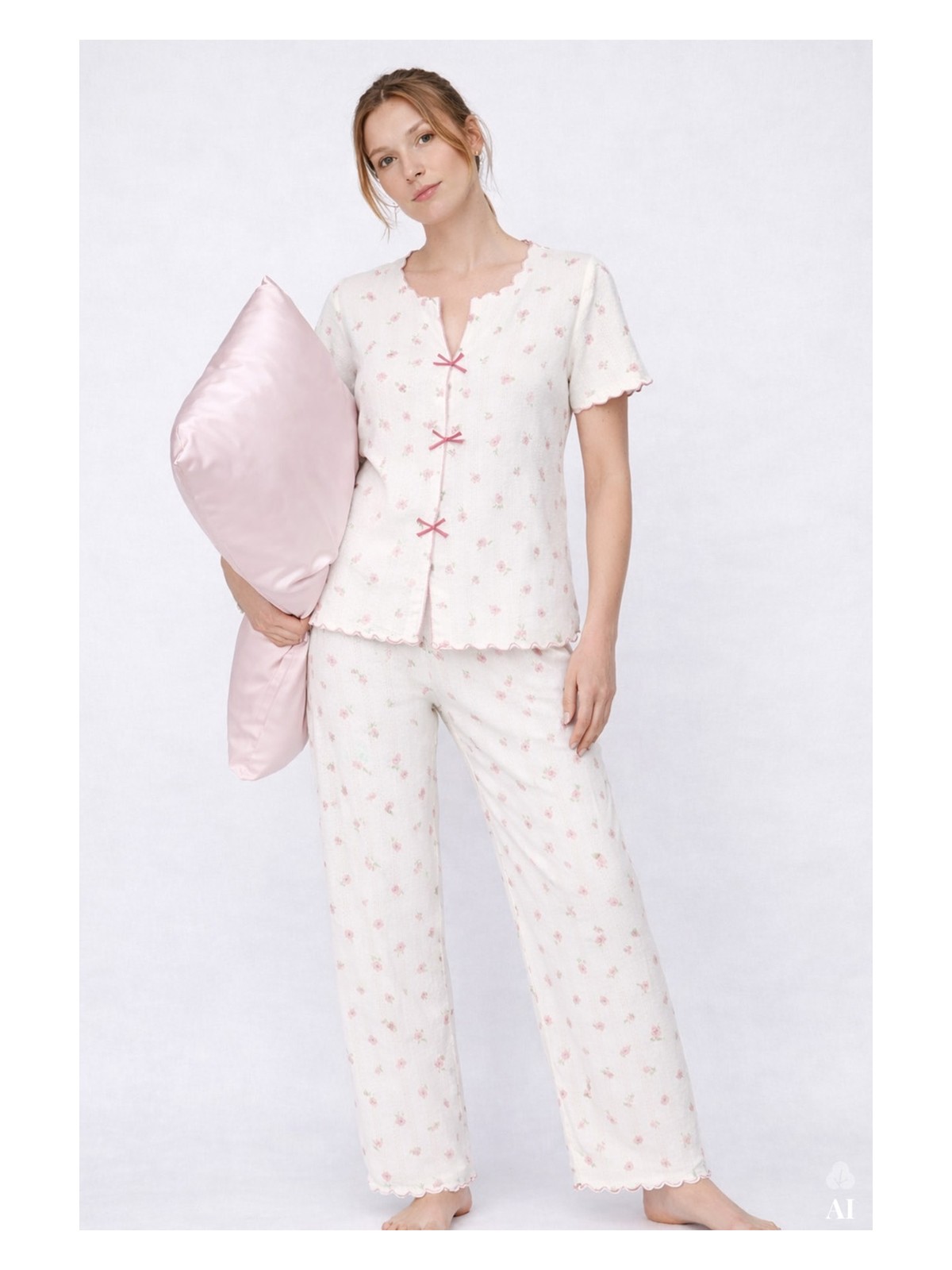 Koza İç Giyim Kadın Kısa Kollu Fiyonklu Fitilli Pijama Takımı - Görsel 8