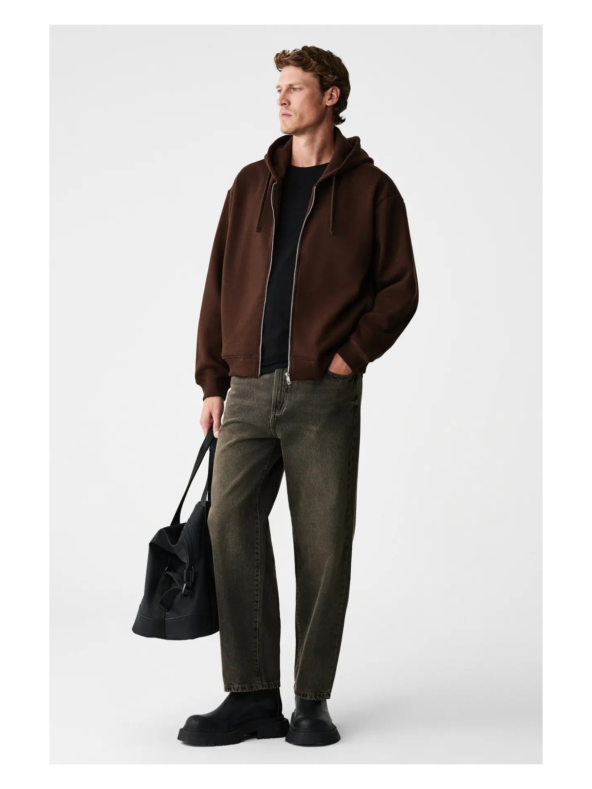 Grimelange ASHBY Erkek Kapüşonlu Fermuarlı Cepli Kordonlu Regular Fit Siyah Sweatshirt - Görsel 5