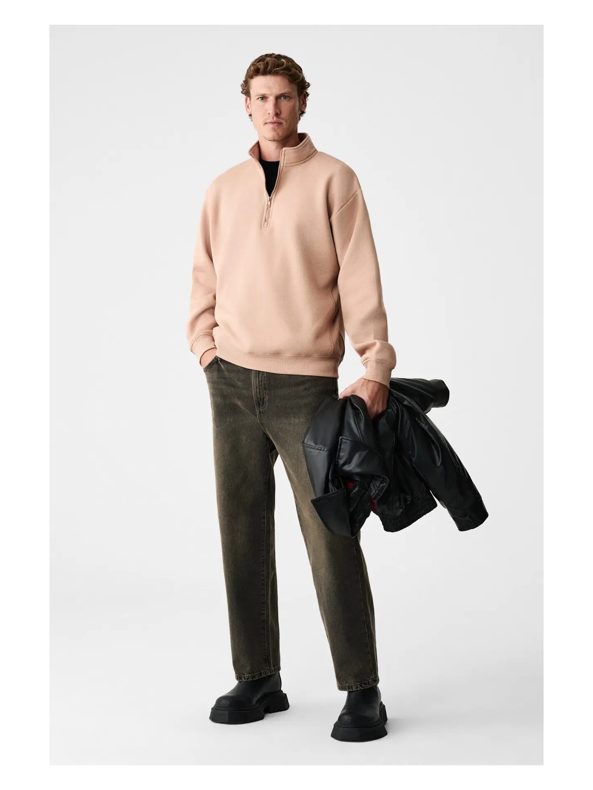 Grimelange BAXTER Erkek Dik Yakalı Fermuarlı Relaxed Lacivert Sweatshirt - Görsel 6