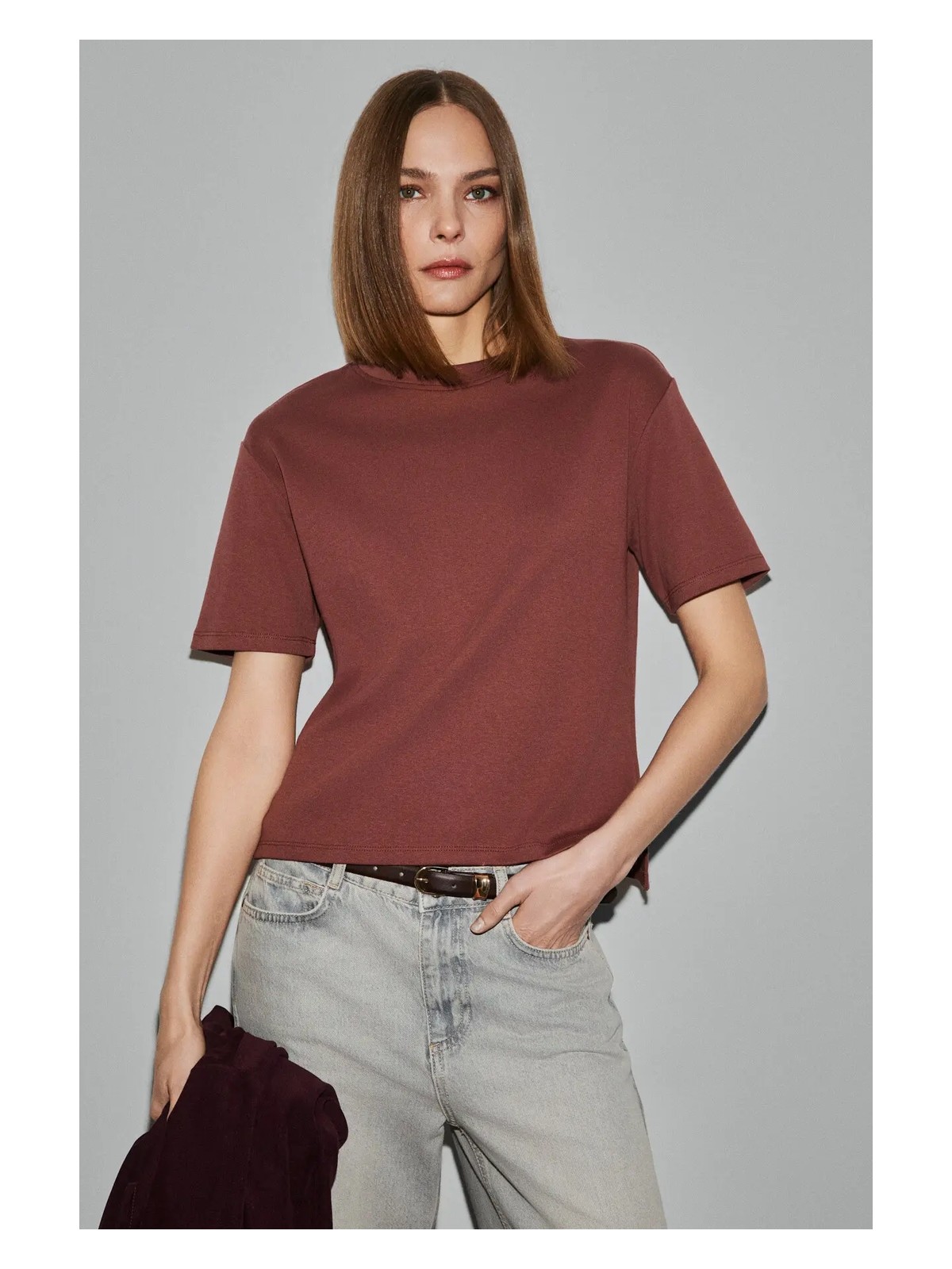 Grimelange Colena Kadın Organik Pamuklu Bisiklet Yaka Oversize Fit Kısa Kollu Pembe T-Shirt - Görsel 6