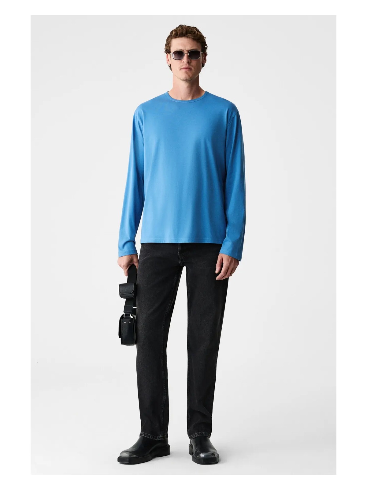 Grimelange Gravs Erkek %100 Pamuklu Yumuşak Kumaşlı Yuvarlak Yakalı Uzun Kollu Siyah T-Shirt - Görsel 4