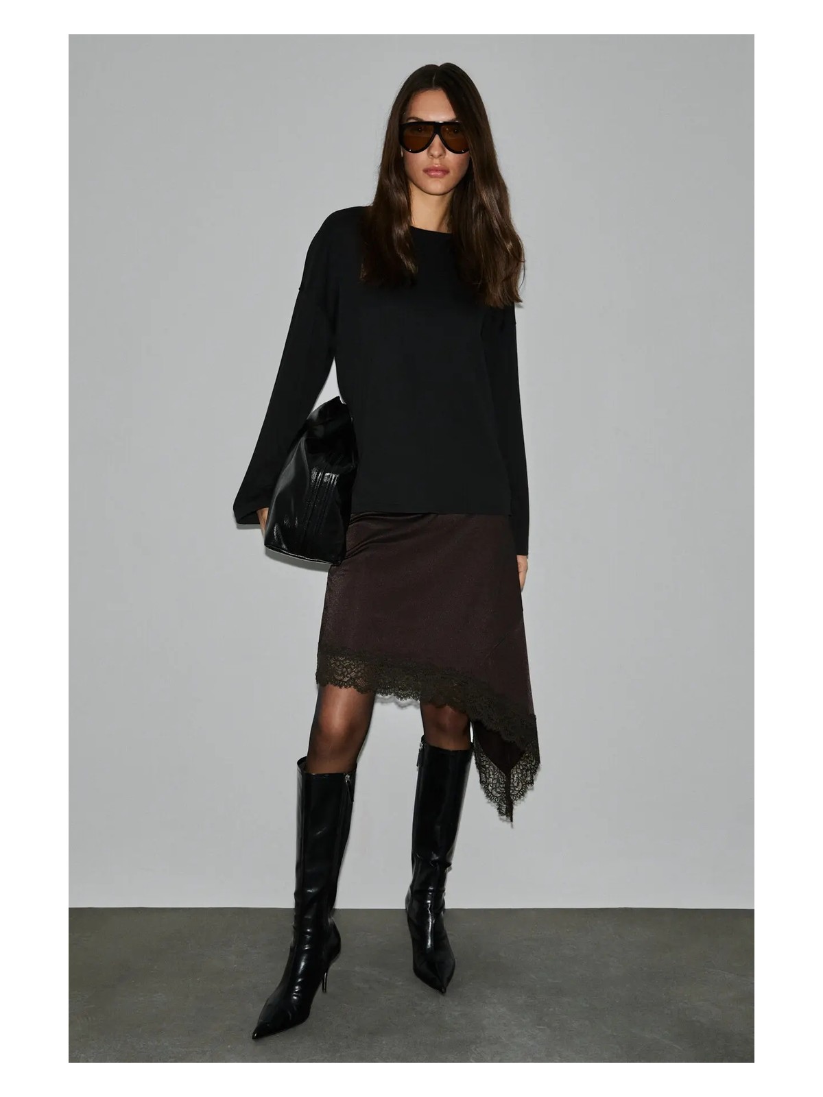 Grimelange Neat Kadın Organik Pamuklu Bisiklet Yaka Oversize Fit Uzun Kollu Kiremit Rengi T-Shirt - Görsel 4