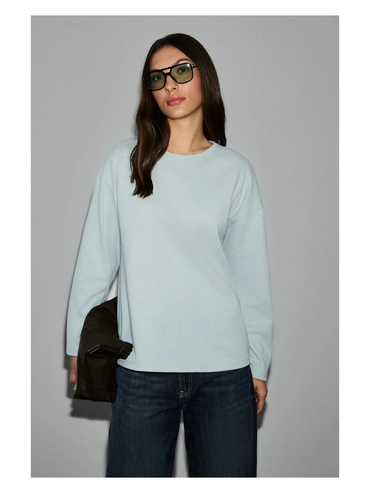 Grimelange Neat Kadın Organik Pamuklu Bisiklet Yaka Oversize Fit Uzun Kollu Kiremit Rengi T-Shirt - Görsel 3