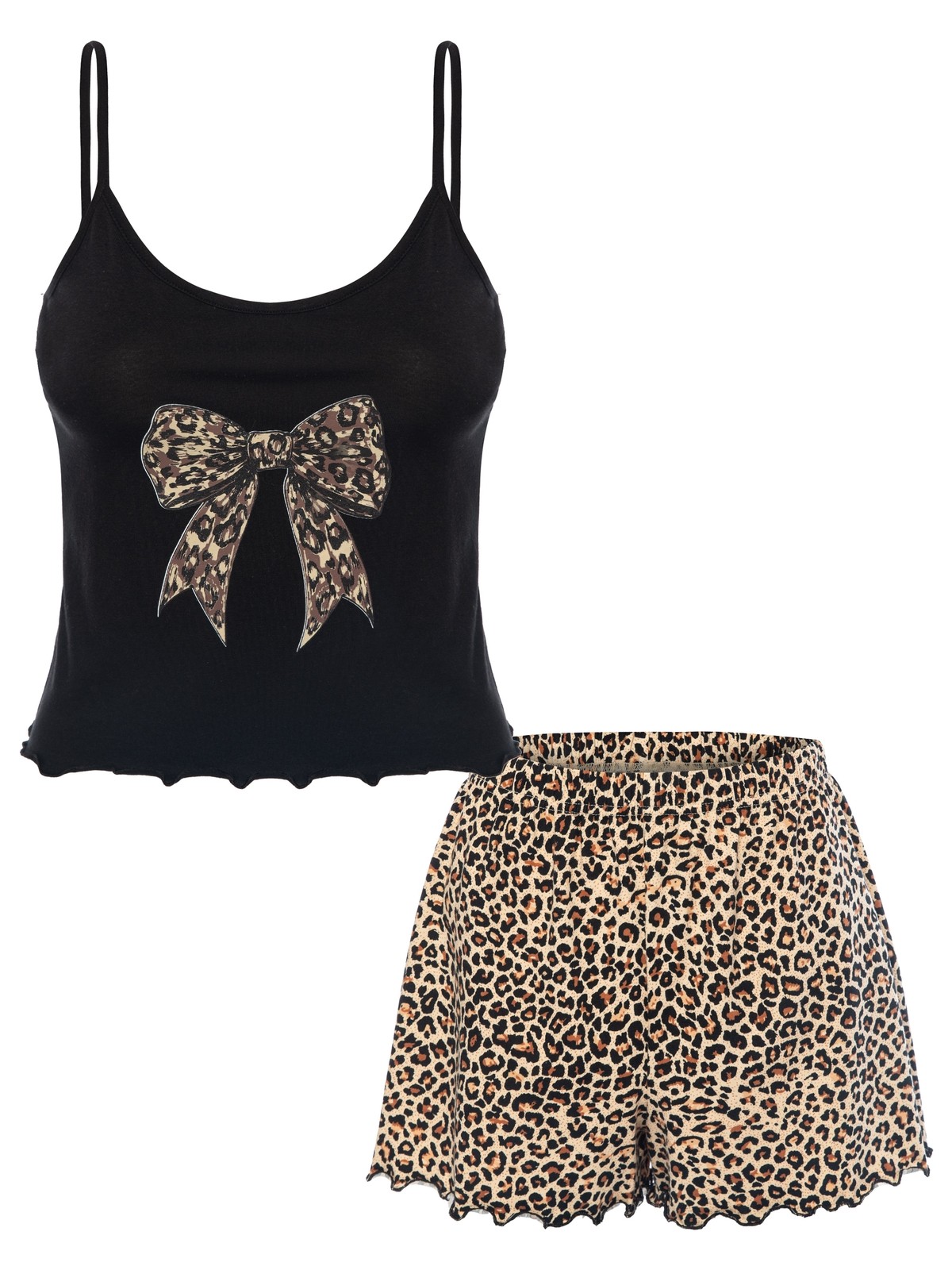 Koza İç Giyim Kadın Ince Askılı Desenli Pamuklu Şortlu Pijama Takımı - Görsel 7