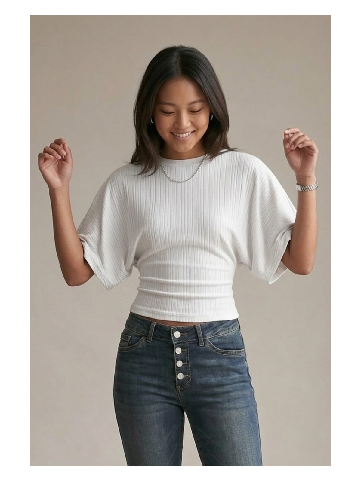 Şiir Wonsa Slim Fit Bele Oturan Geniş Kollu Doğal Viskon Karışımlı Dokulu Jakar Top & Kadın Bluz - Ekru