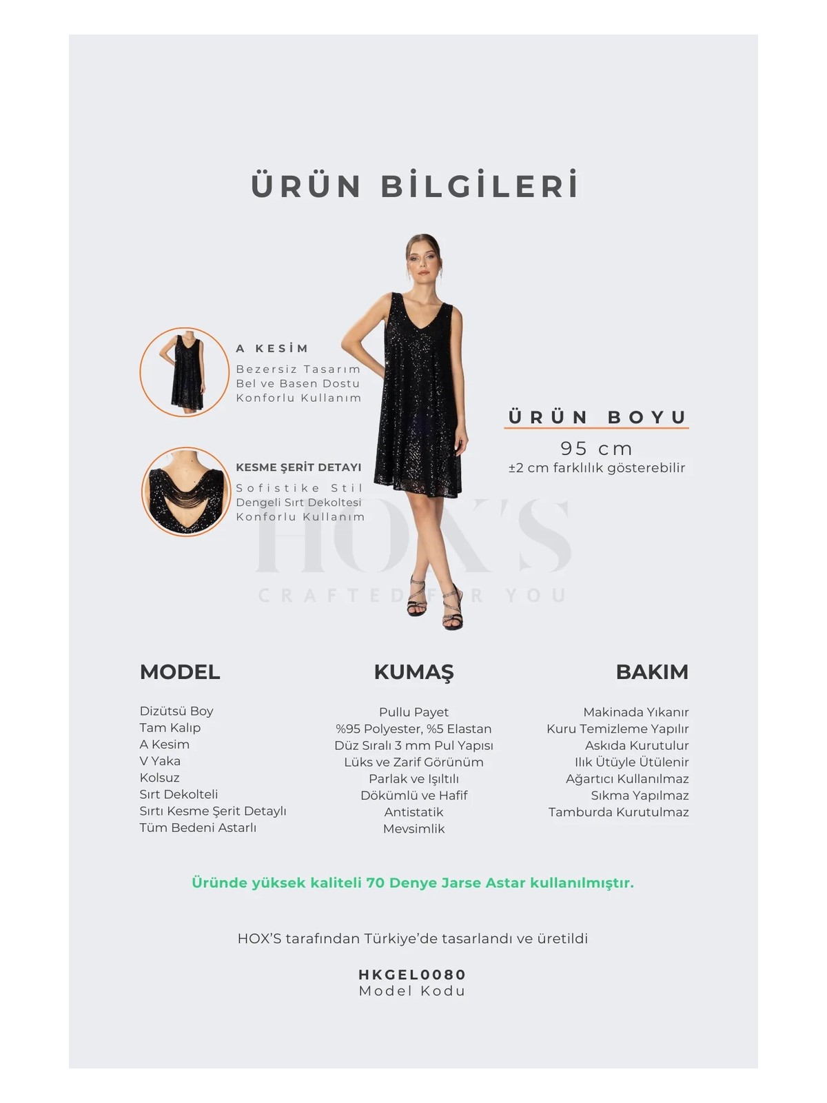 HOX'S Jasmin | Payetli Kalın Askılı Dizüstü Hamile Abiye Elbise Sırt Dekolteli - Siyah - Görsel 4