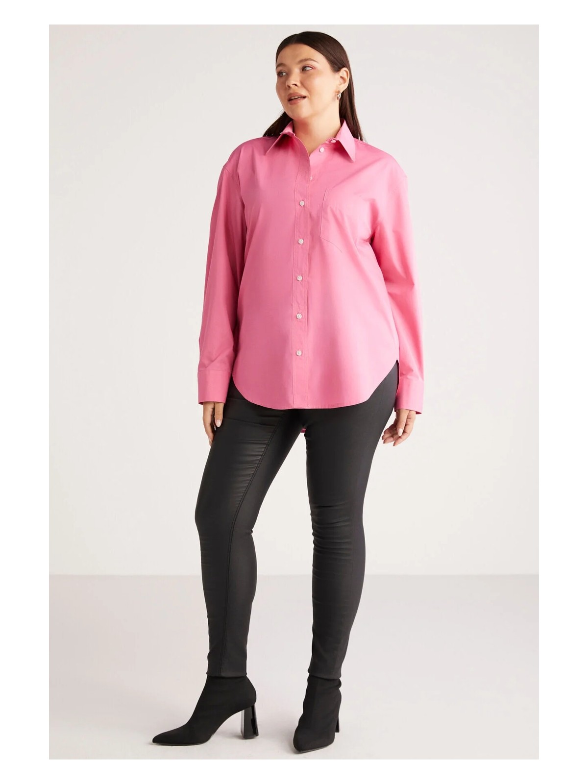 Ethiquet Susan Kadın Büyük Beden Poplin Manşetli Oversize Pembe Büyük Beden Gömlek - Görsel 6