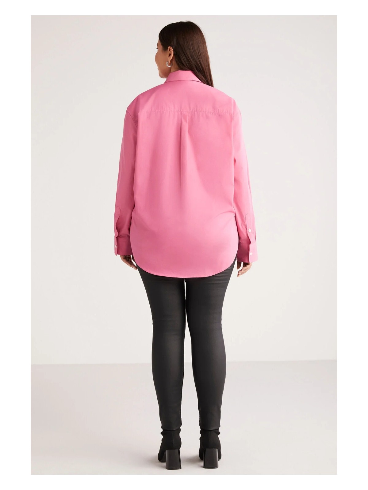 Ethiquet Susan Kadın Büyük Beden Poplin Manşetli Oversize Pembe Büyük Beden Gömlek - Görsel 7