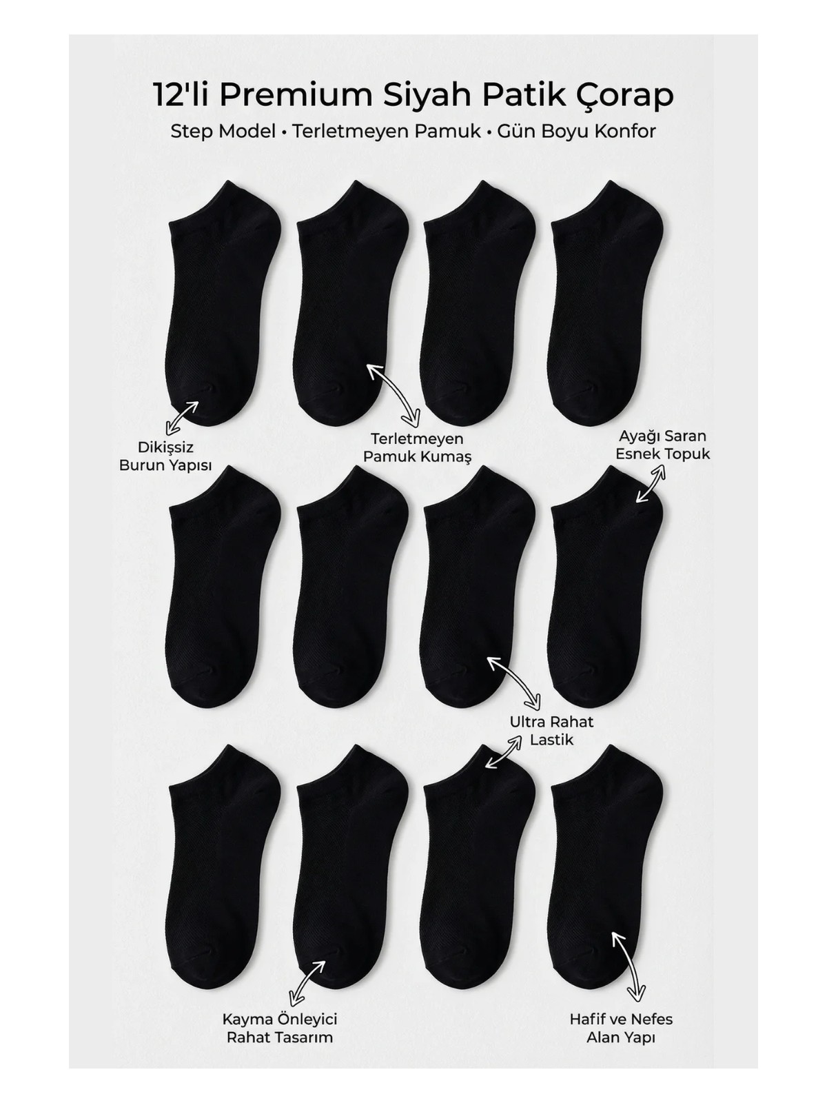 Katia & Bony Unisex 12'li Basic Step Çorap Siyah