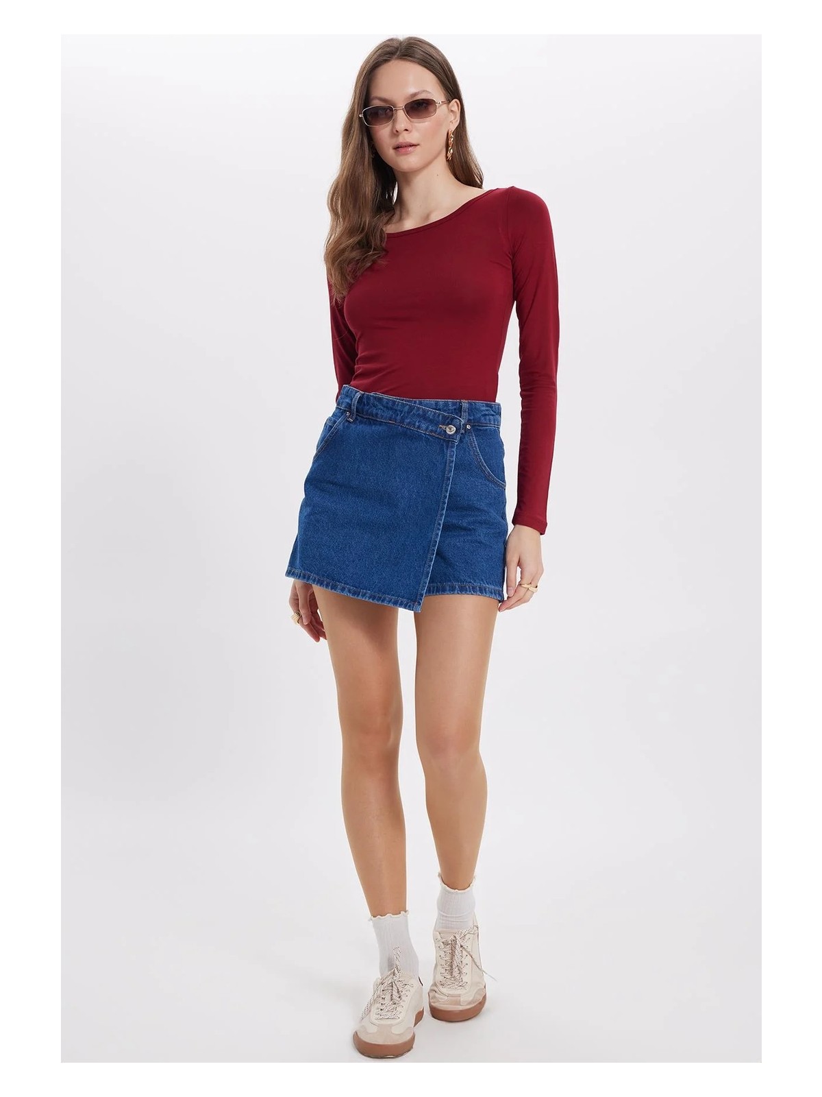 Tudors Kadın Slim Fit Dar Kesim Uzun Kollu Viskon Bordo Bluz - Görsel 9