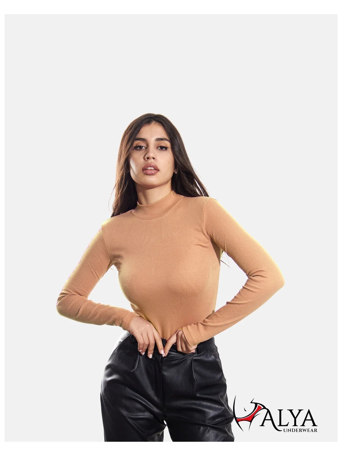Alya Underwear Yarım Boğazlı Kaşkorse Body Sweatshirt, Pudra, Xl