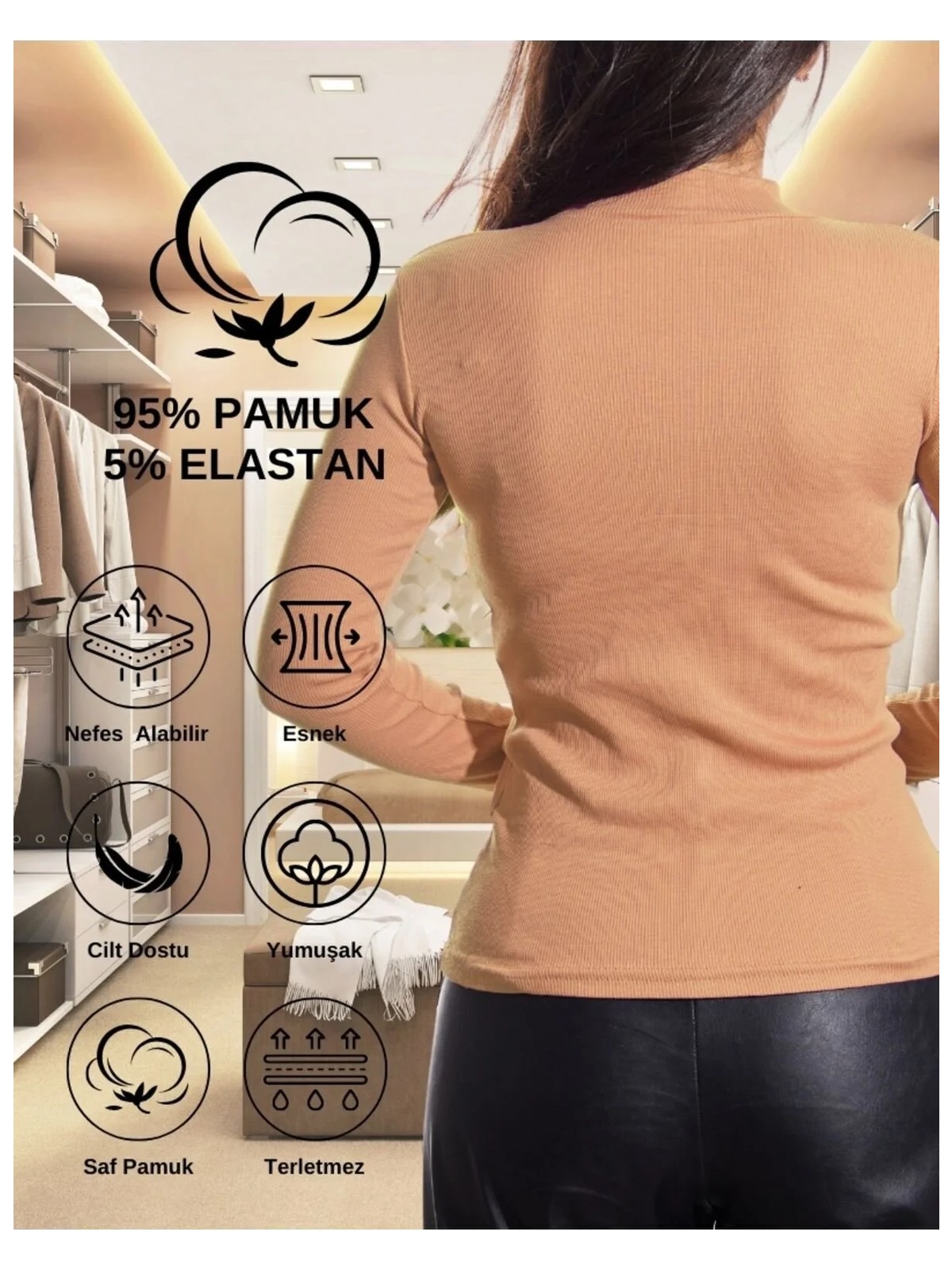 Alya Underwear Yarım Boğazlı Kaşkorse Body Sweatshirt, Pudra, Xl - Görsel 3