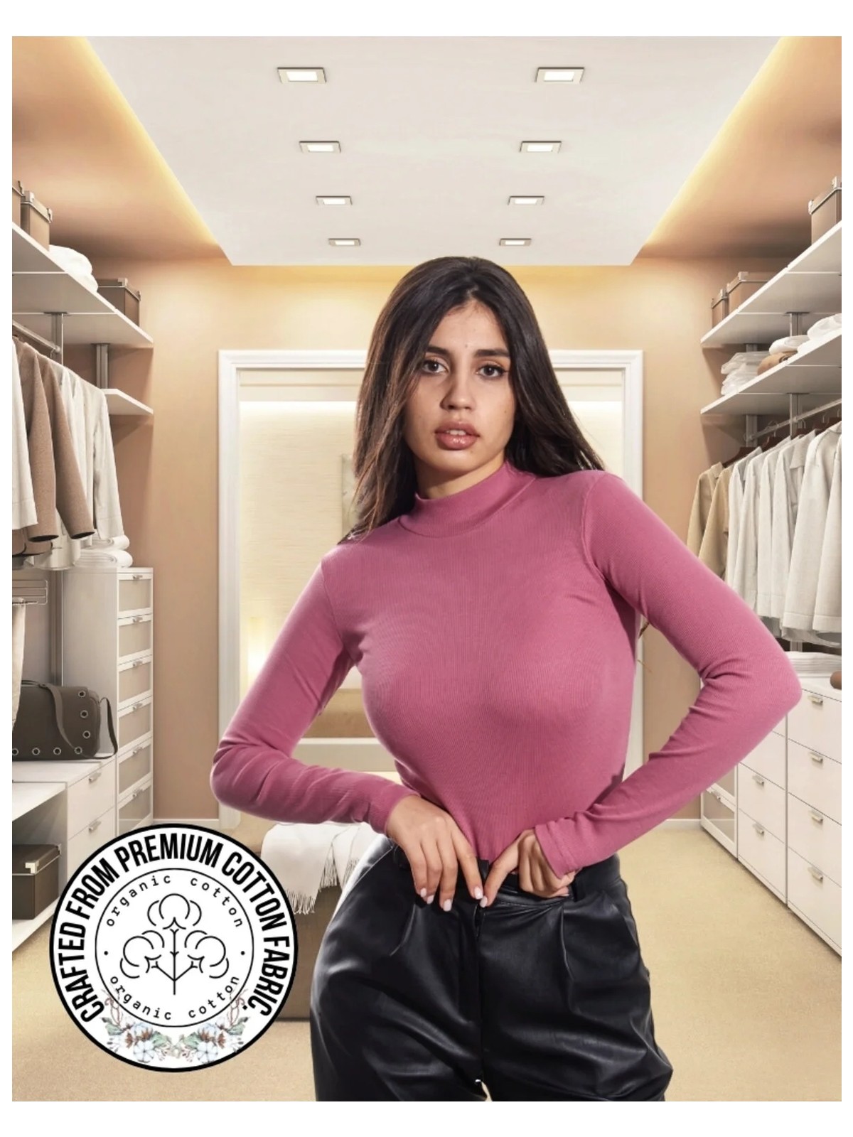 Alya Underwear Kaşkorse Yarım Boğazlı Body Sweatshirt, Gül Kurusu - Görsel 2