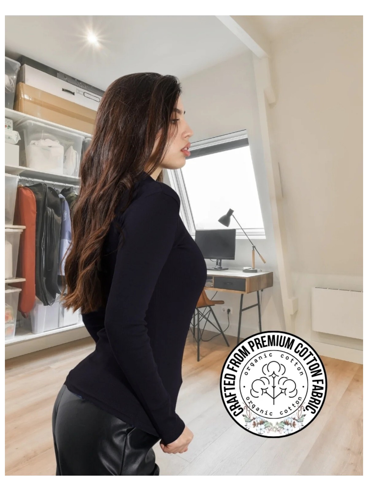 Alya Underwear Kaşkorse Yarım Boğazlı Body Sweatshirt, Siyah - Görsel 2