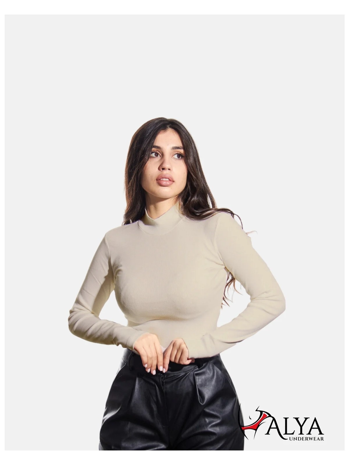 Alya Underwear Kaşkorse Yarım Boğazlı Body Sweatshirt, Bej (Kemik)