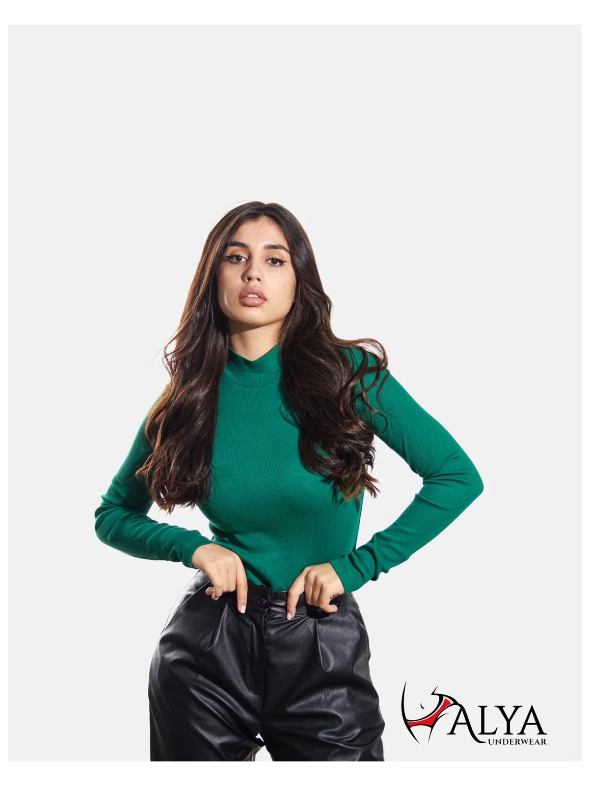 Alya Underwear Kaşkorse Yarım Boğazlı Body Sweatshirt, Çimen Yeşili