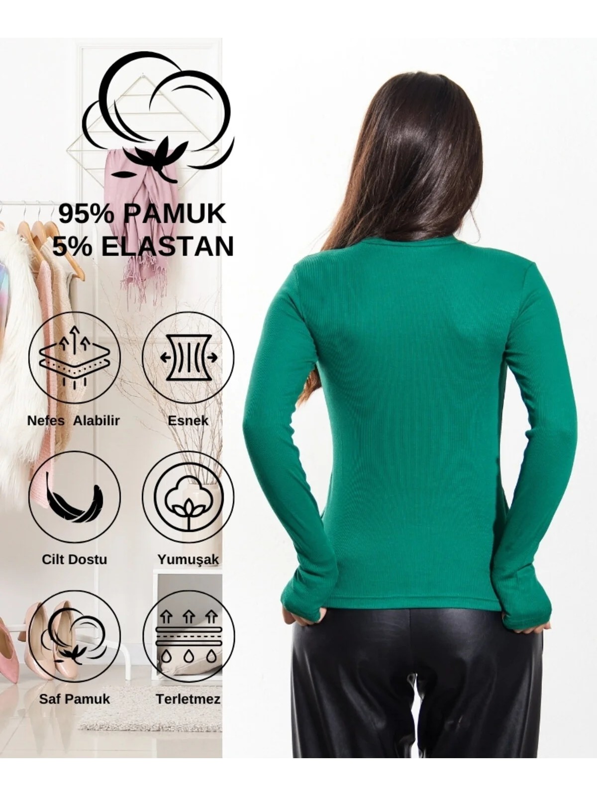 Alya Underwear Kaşkorse Yarım Boğazlı Body Sweatshirt, Çimen Yeşili - Görsel 3