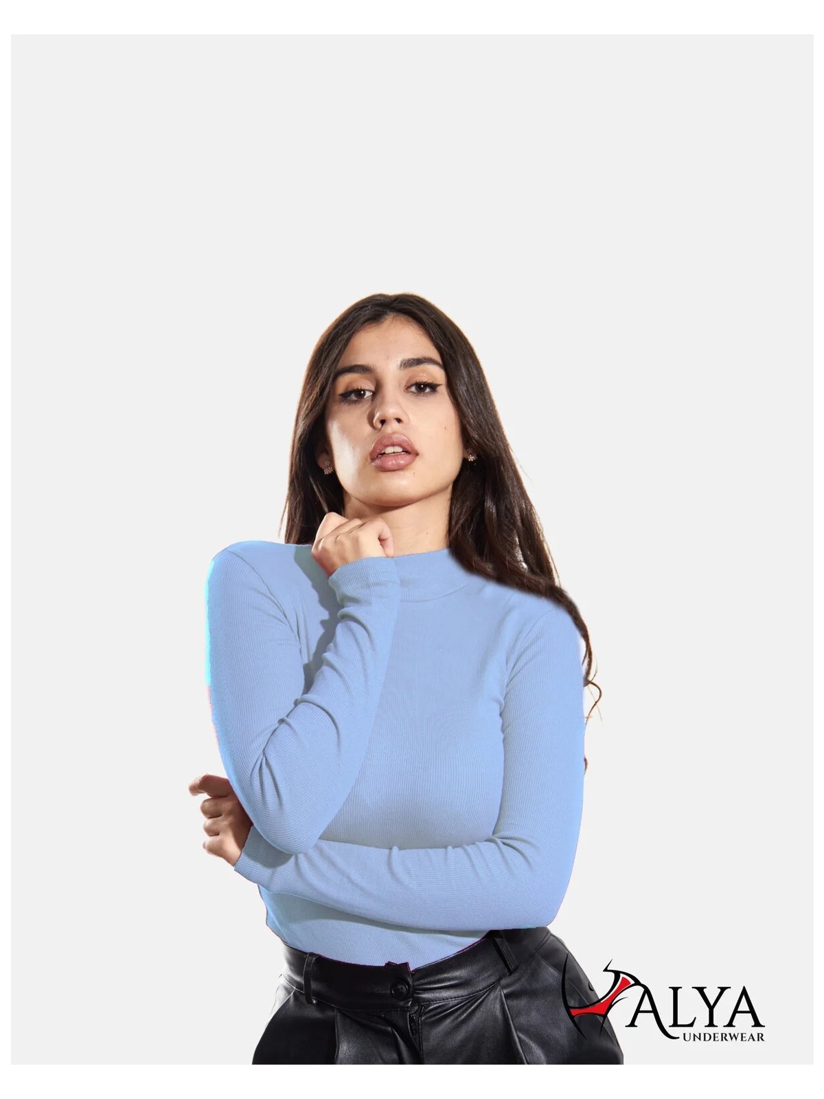 Alya Underwear Kaşkorse Yarım Boğazlı Body Sweatshirt, Gök Mavi