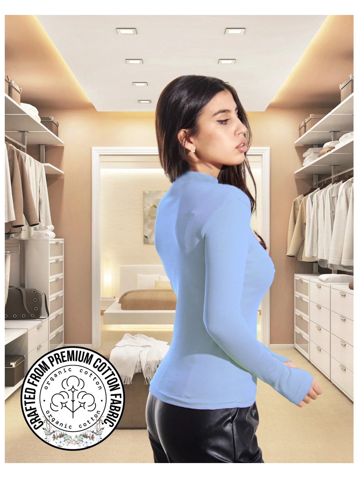 Alya Underwear Kaşkorse Yarım Boğazlı Body Sweatshirt, Gök Mavi - Görsel 2
