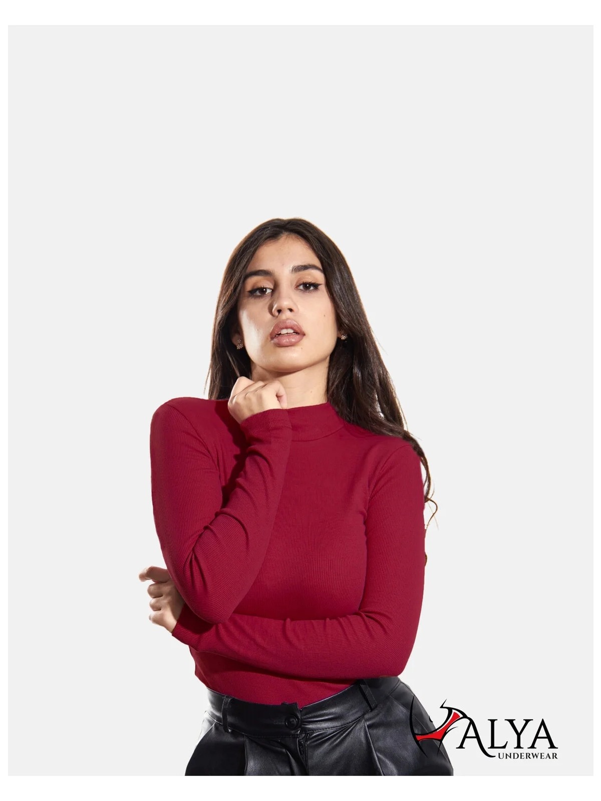Alya Underwear Kaşkorse Yarım Boğazlı Body Sweatshirt, Bordo