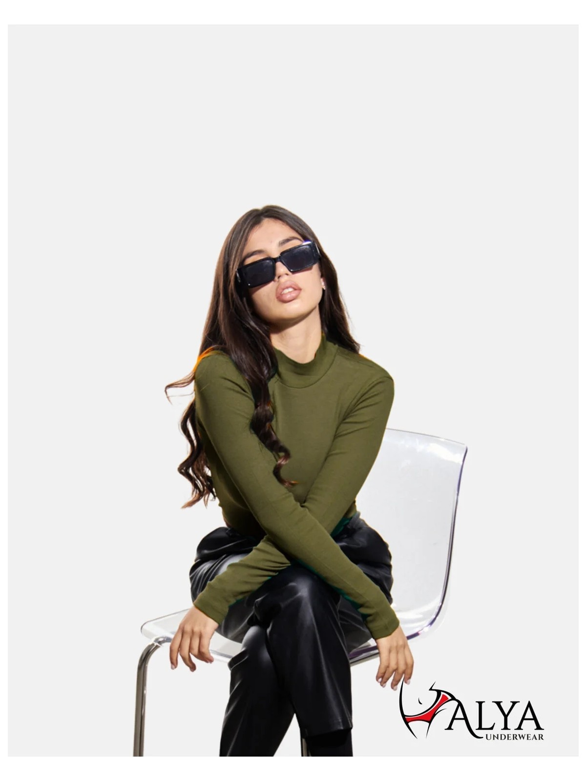 Alya Underwear Kaşkorse Yarım Boğazlı Body Sweatshirt, Asker Yeşili