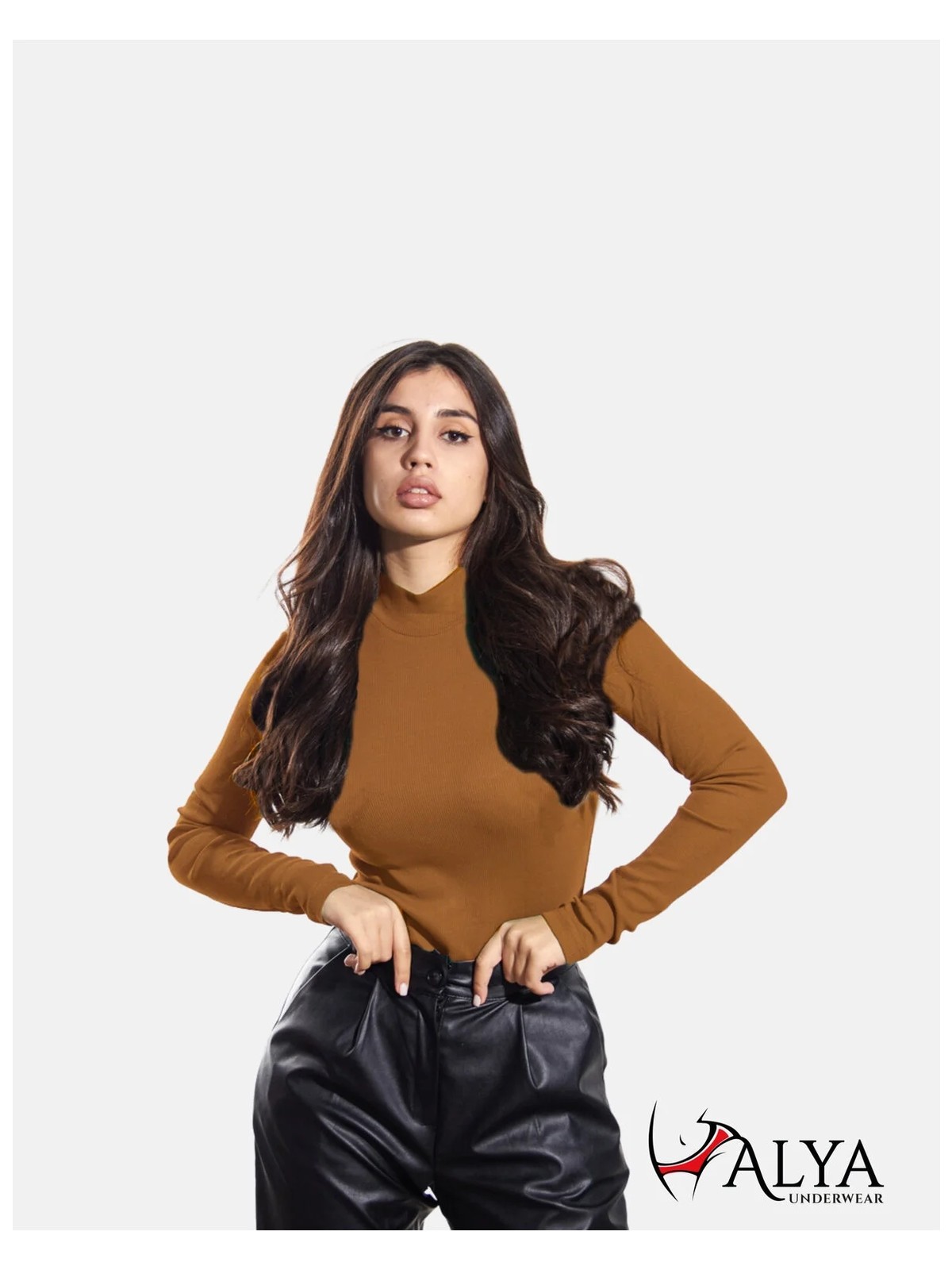 Alya Underwear Kaşkorse Yarım Boğazlı Body Sweatshirt, Kahverengi