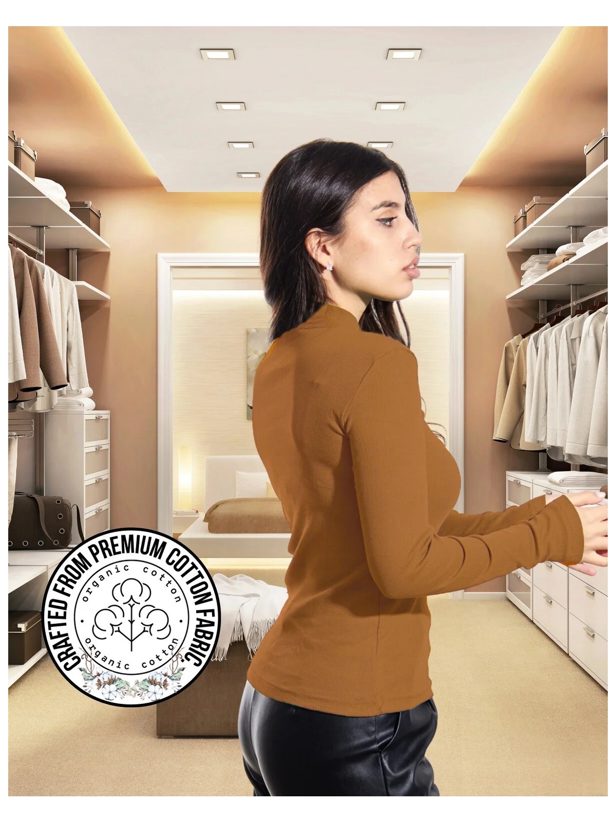 Alya Underwear Kaşkorse Yarım Boğazlı Body Sweatshirt, Kahverengi - Görsel 2
