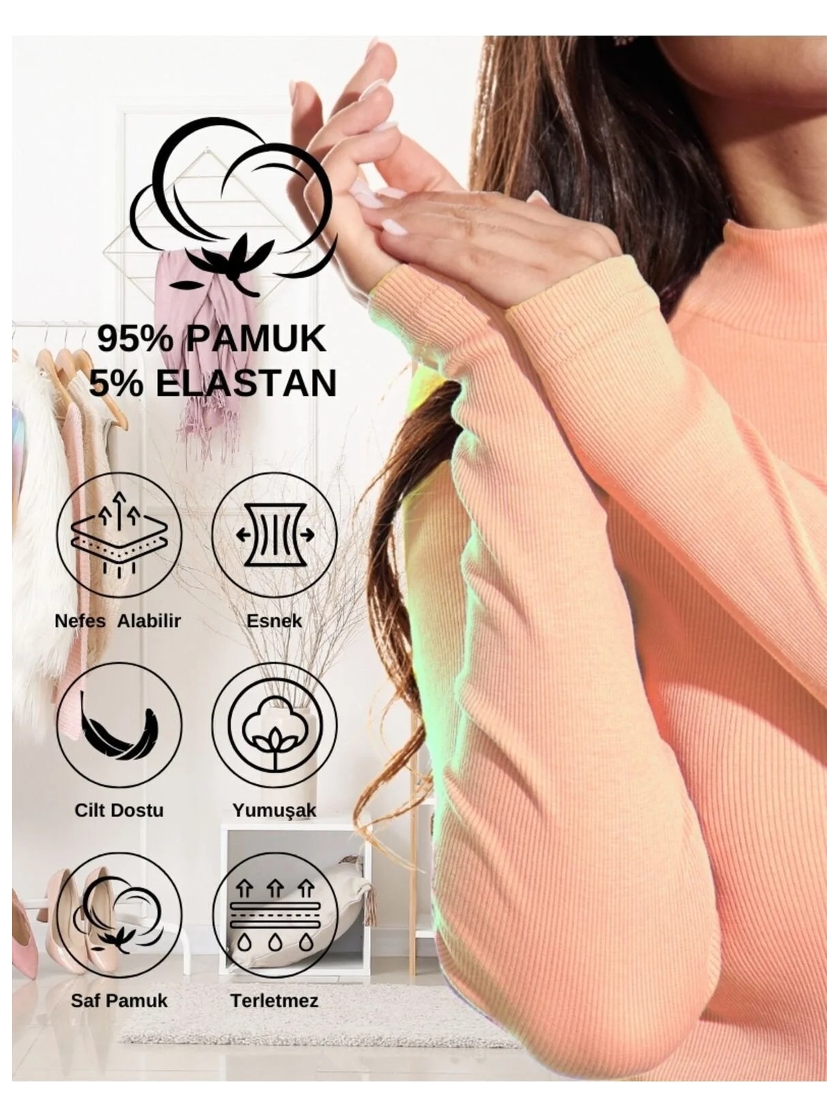 Alya Underwear Kaşkorse Yarım Boğazlı Body Sweatshirt, Yavru Ağzı - Görsel 3