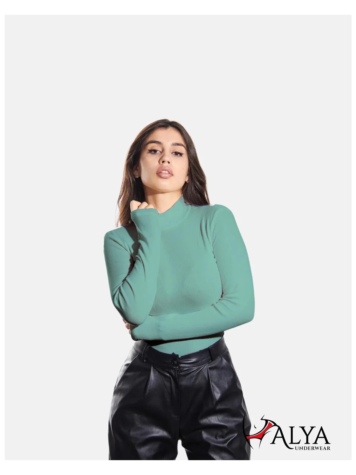 Alya Underwear Kaşkorse Yarım Boğazlı Body Sweatshirt, Okaliptus