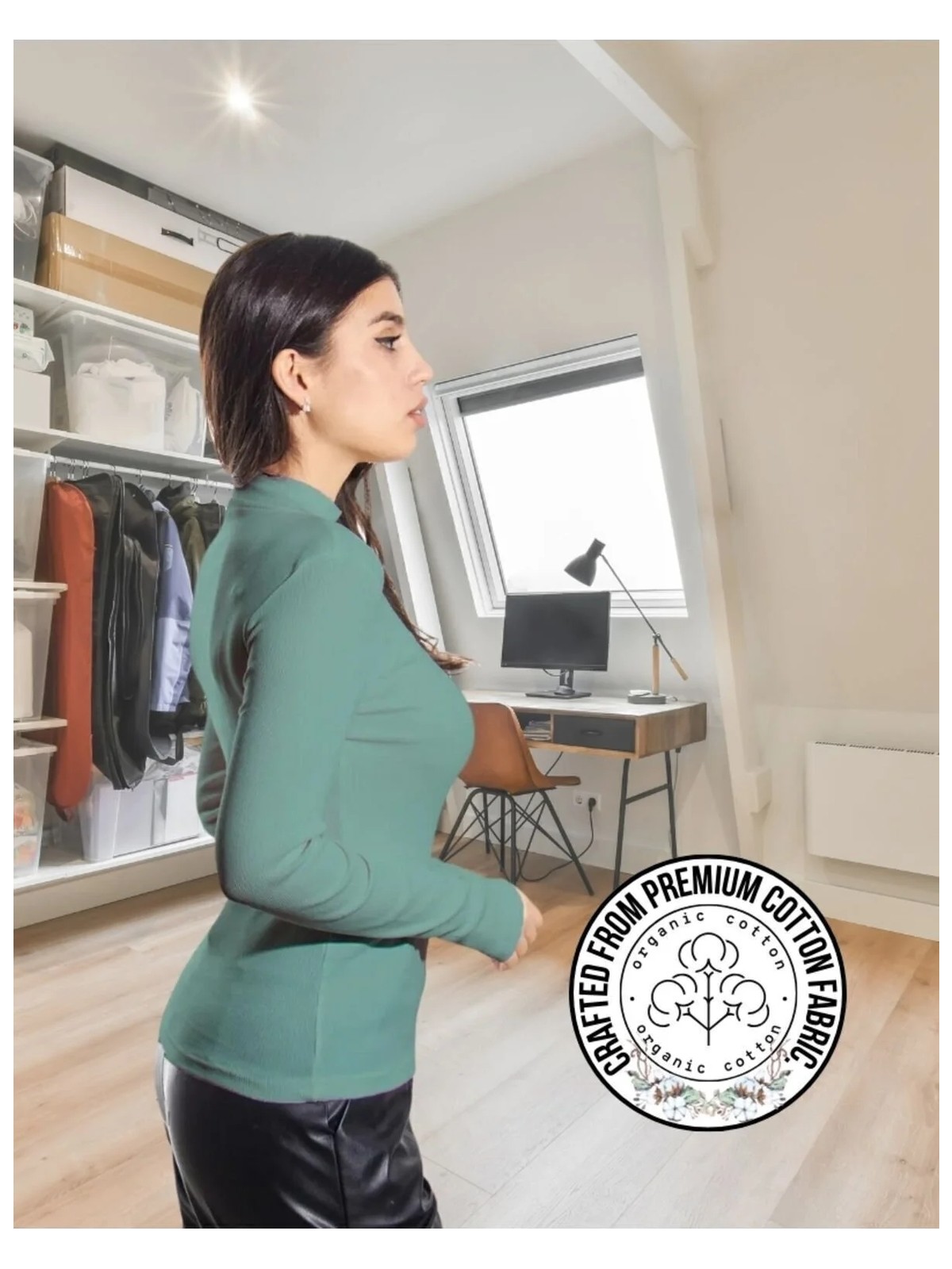 Alya Underwear Kaşkorse Yarım Boğazlı Body Sweatshirt, Okaliptus - Görsel 2