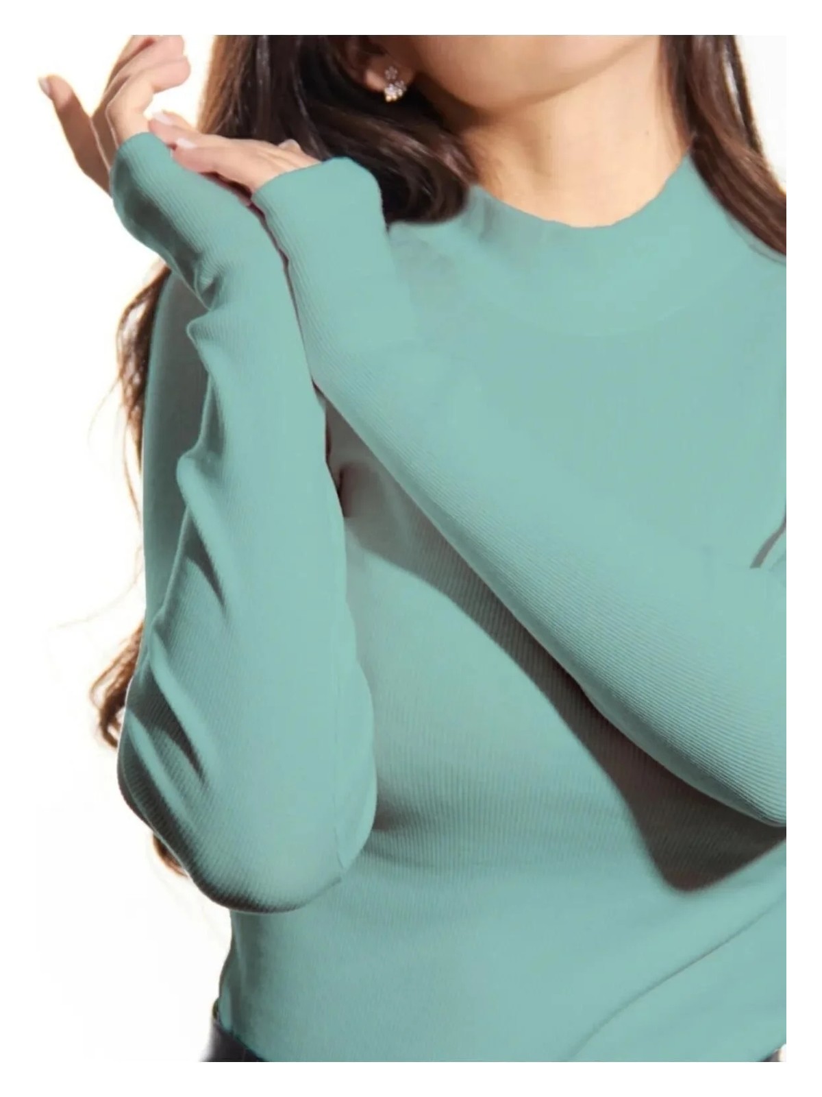 Alya Underwear Kaşkorse Yarım Boğazlı Body Sweatshirt, Okaliptus - Görsel 4