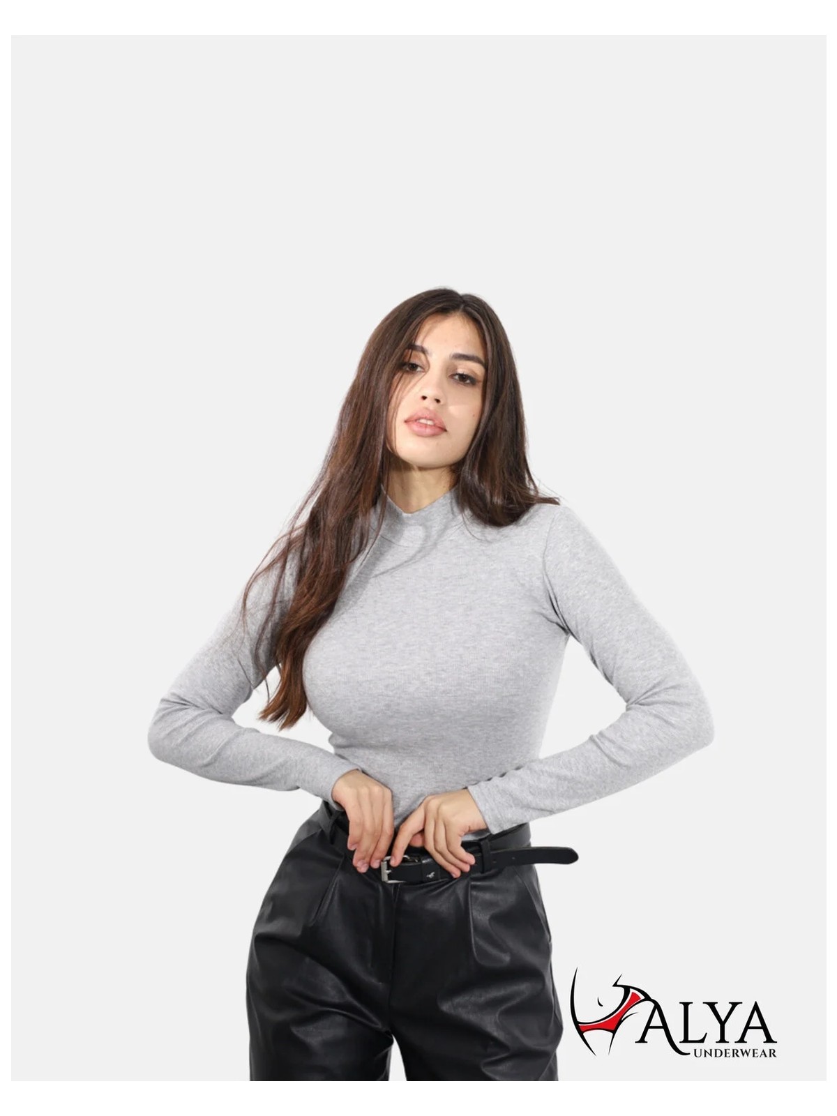 Alya Underwear Kaşkorse Yarım Boğazlı Body Sweatshirt, Gri Melanj