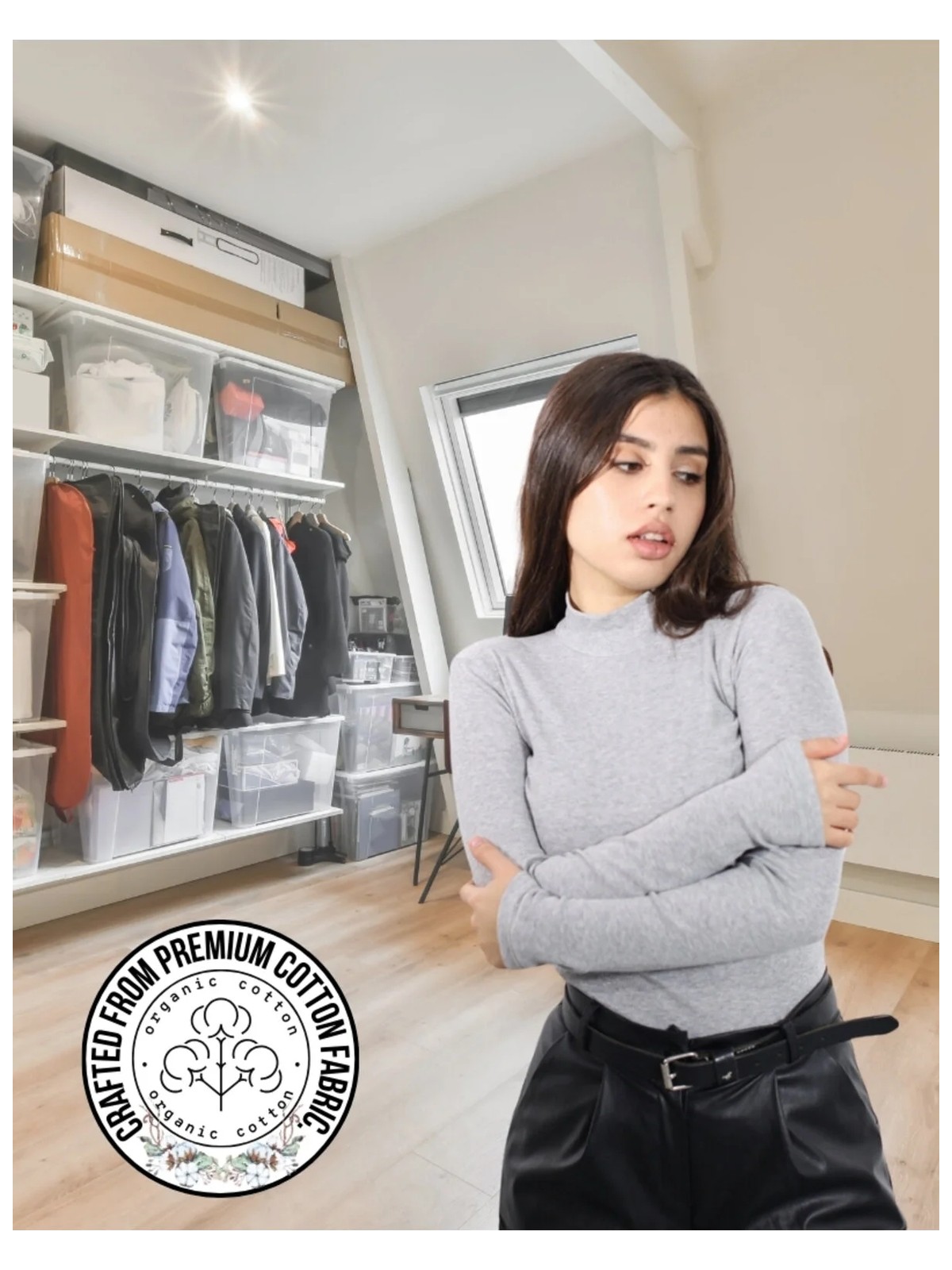 Alya Underwear Kaşkorse Yarım Boğazlı Body Sweatshirt, Gri Melanj - Görsel 2