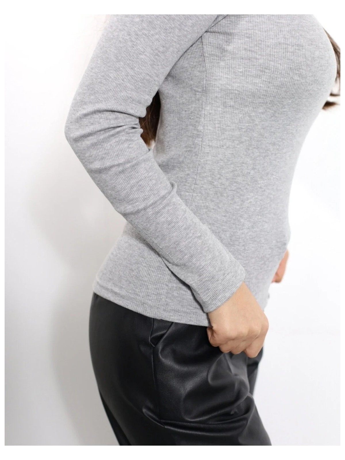 Alya Underwear Kaşkorse Yarım Boğazlı Body Sweatshirt, Gri Melanj - Görsel 4