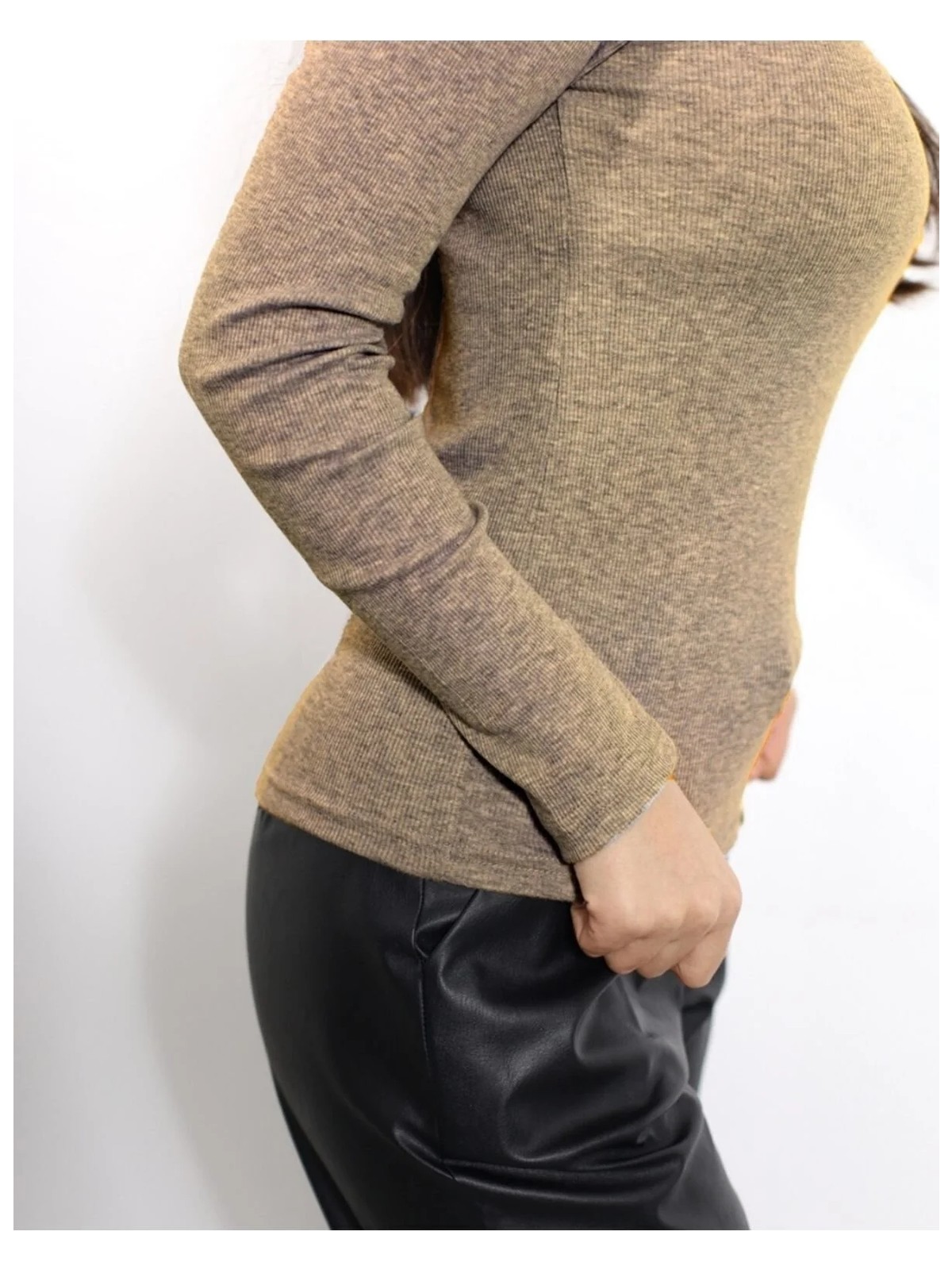 Alya Underwear Kaşkorse Yarım Boğazlı Body Sweatshirt, Kahve Melanj - Görsel 4
