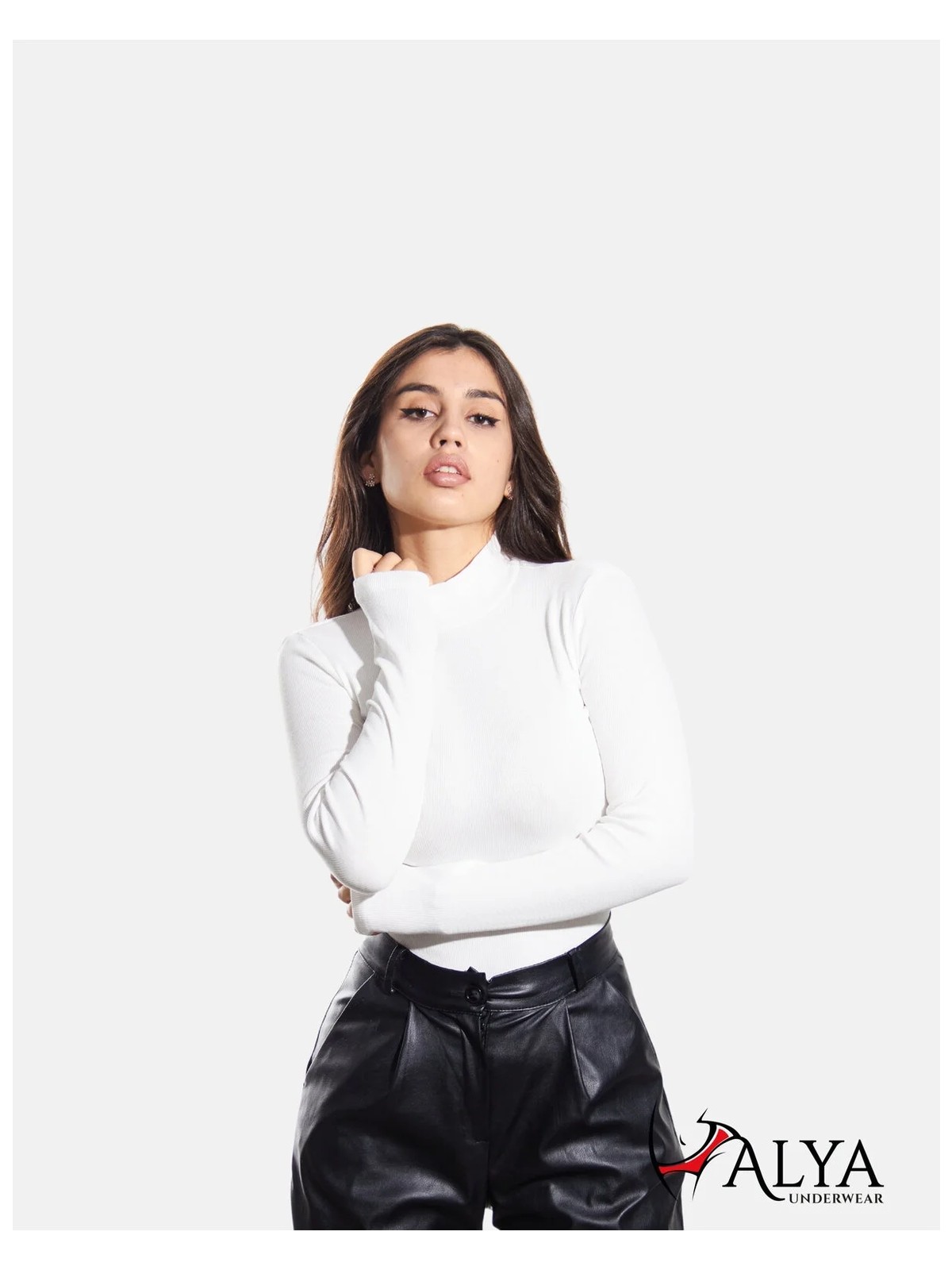 Alya Underwear Kaşkorse Yarım Boğazlı Body Sweatshirt, Beyaz