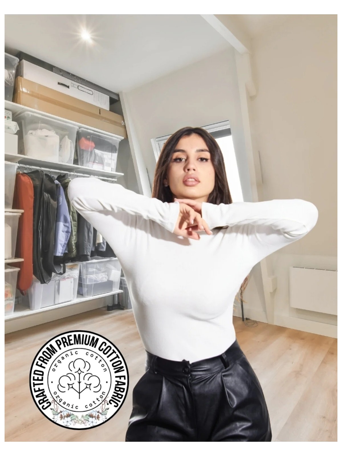 Alya Underwear Kaşkorse Yarım Boğazlı Body Sweatshirt, Beyaz - Görsel 2