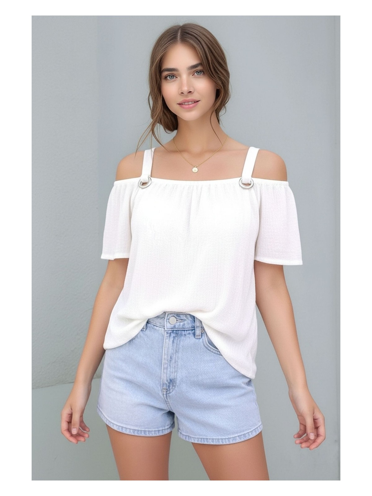 Mamayaga Kadın Yazlık Askılı Kuşgözü Detay Curve Spor Şık Casual Bluz - Görsel 5